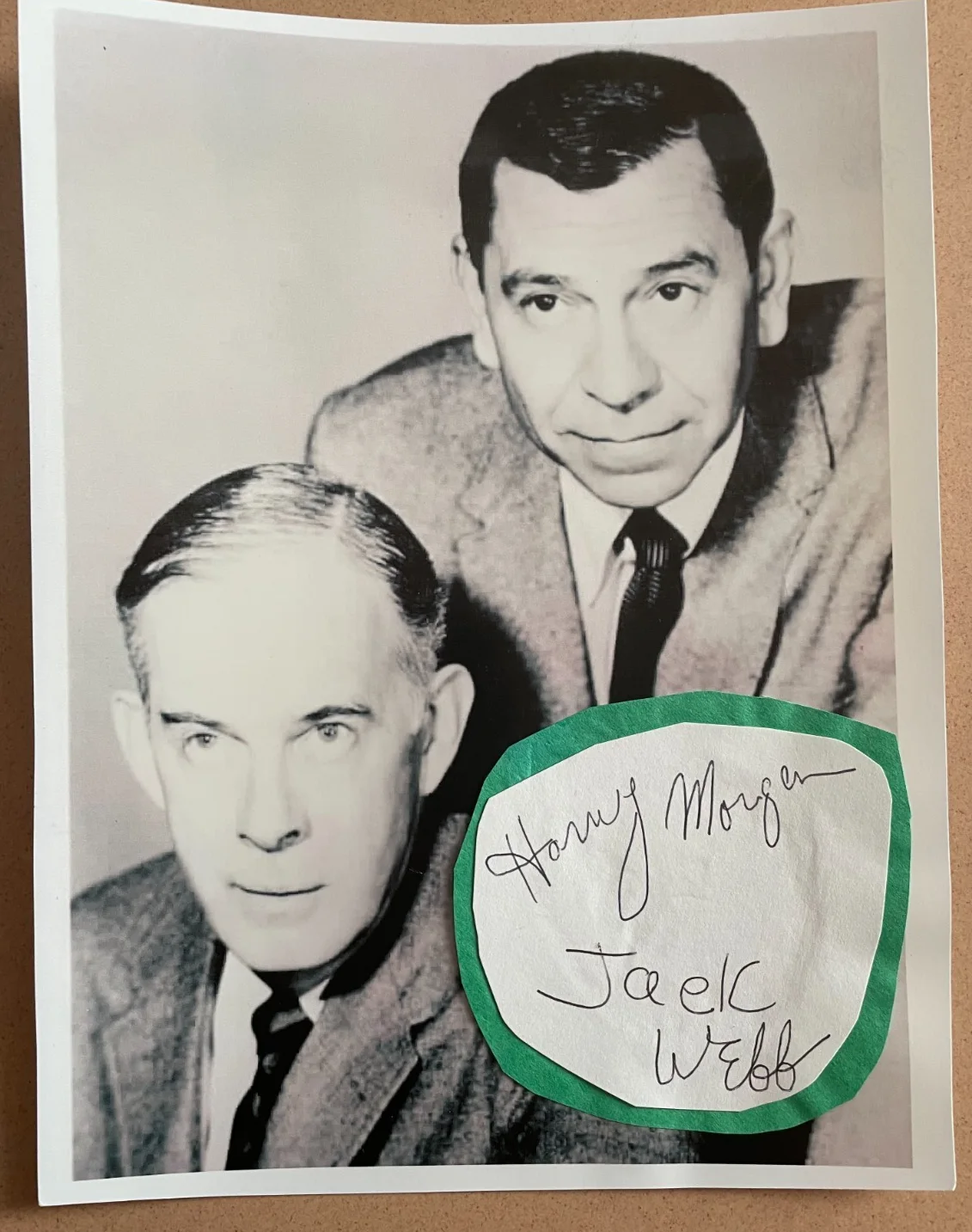 Harry Morgan & Jack Webb — Jack Webb and Harvey Morgen Signed Autograph Signature 8x10 Dragnet Photograph