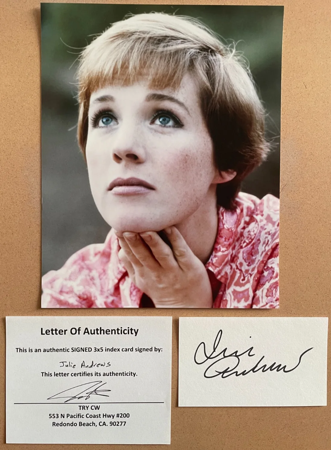 Julie Andrews — Julie Andrews Signed Autograph Signature 5x3 Index Card with Photograph & COA