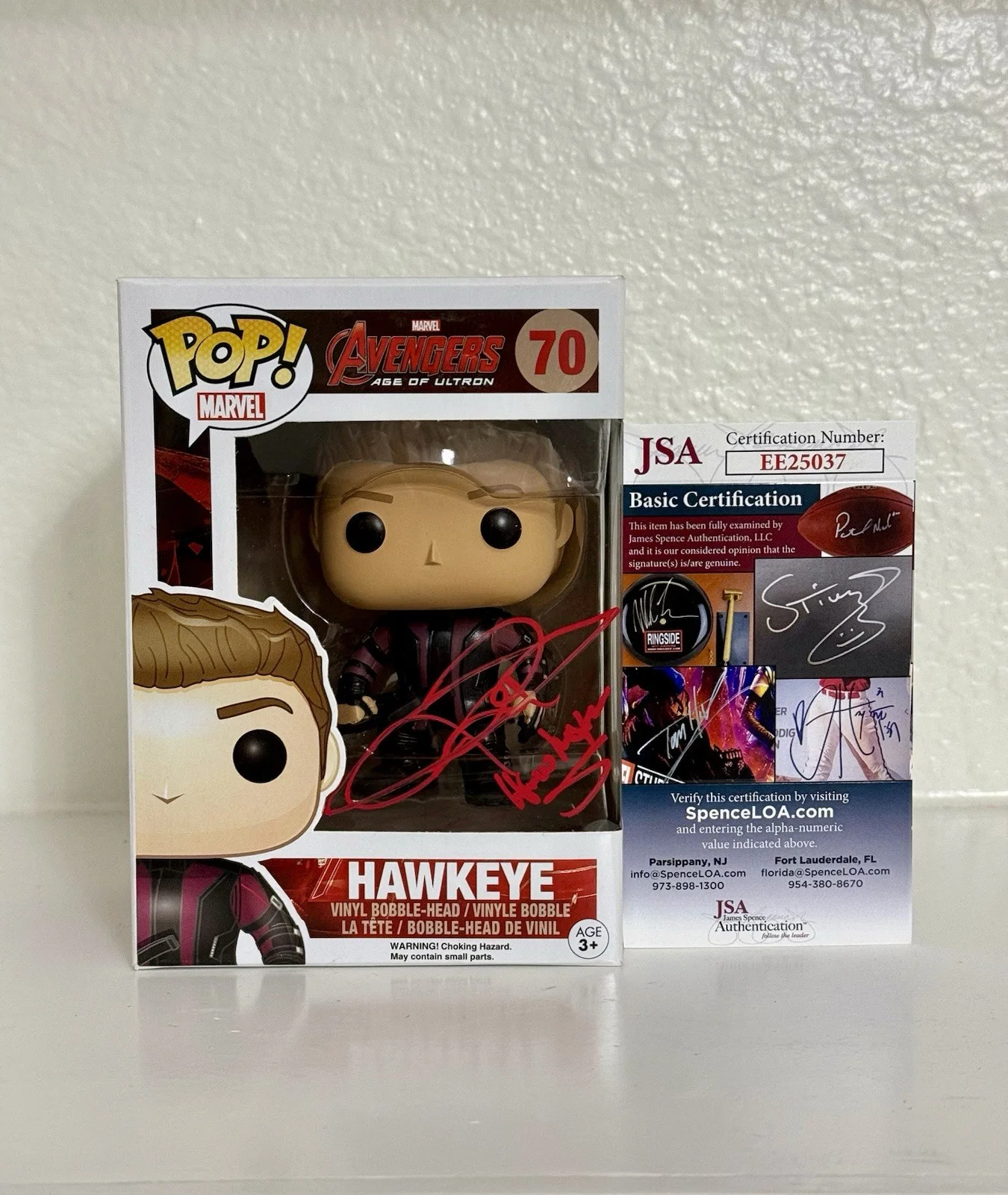 Jeremy Renner — Funko pop signed by Jeremy Renner ,Character Name (Hawkeye) COA (JSA), image 2