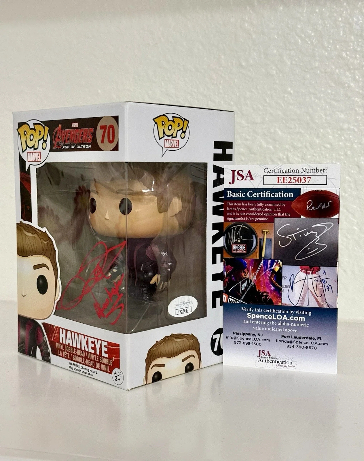 Jeremy Renner — Funko pop signed by Jeremy Renner ,Character Name (Hawkeye) COA (JSA), image 3