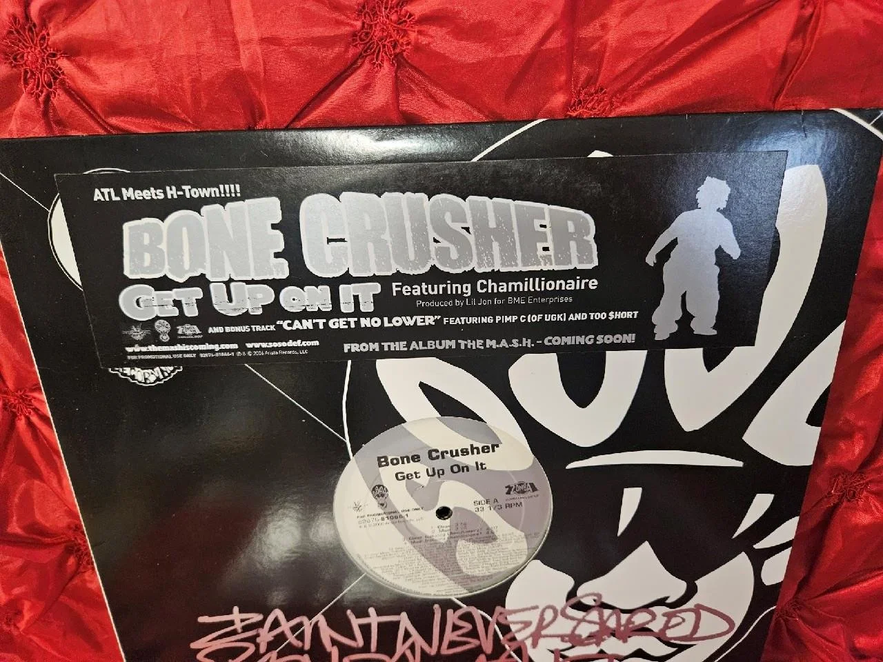 BONE CRUSHER HAND SIGNED AUTOGRAPHED VINYL RECORD GET UP ON IT NEVER SCARED COA, image 2