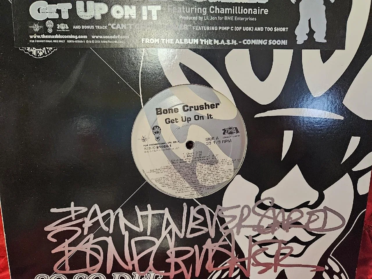 BONE CRUSHER HAND SIGNED AUTOGRAPHED VINYL RECORD GET UP ON IT NEVER SCARED COA, image 4