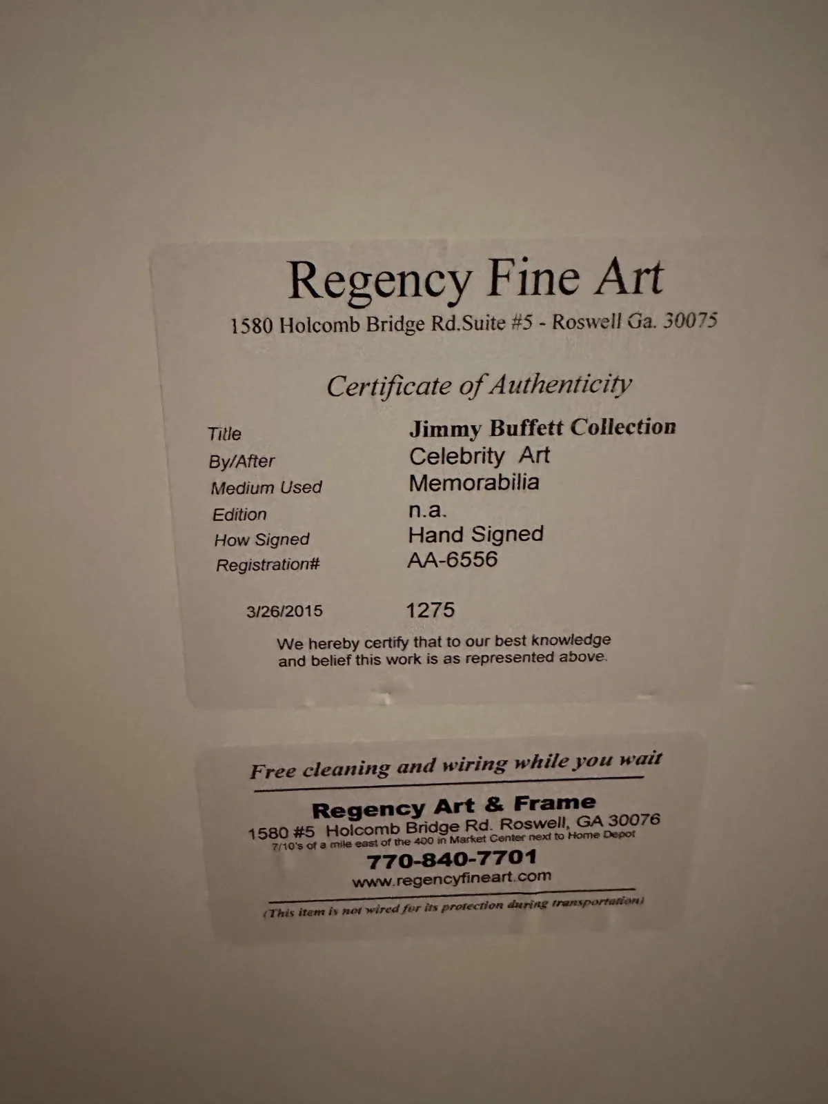 Jimmy Buffet signed framed guitar, image 2