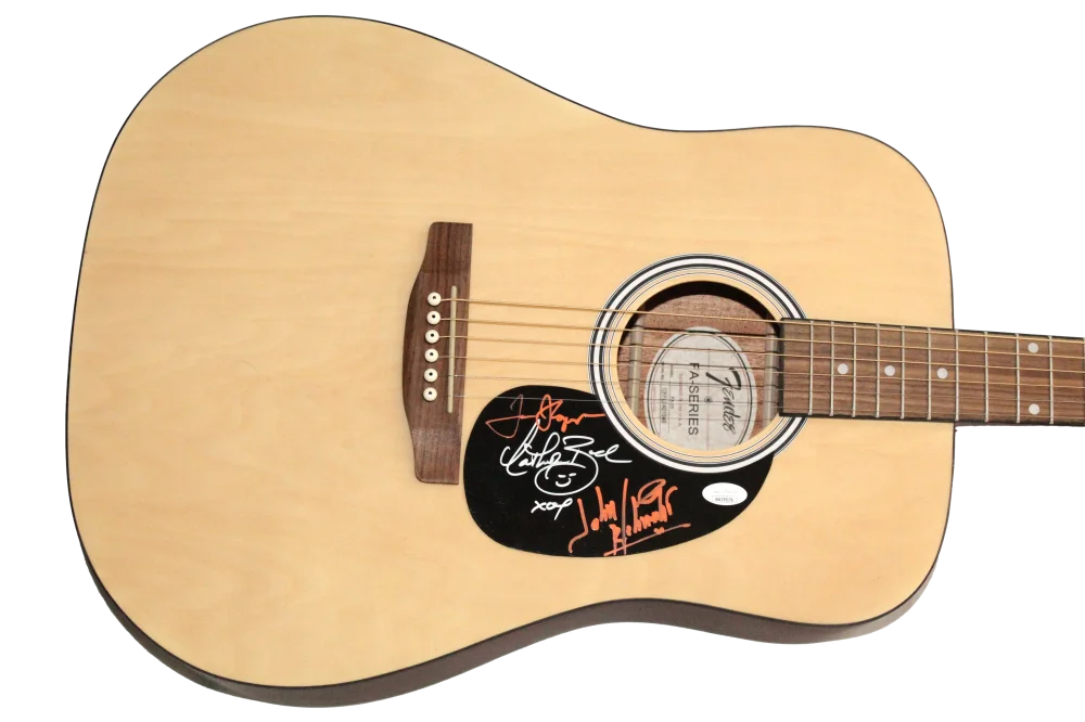 Catherine Bach, John Schneider, Tom Wopat — The Dukes of Hazzard Cast x3 Signed Autograph Fender Acoustic Guitar w/ JSA COA