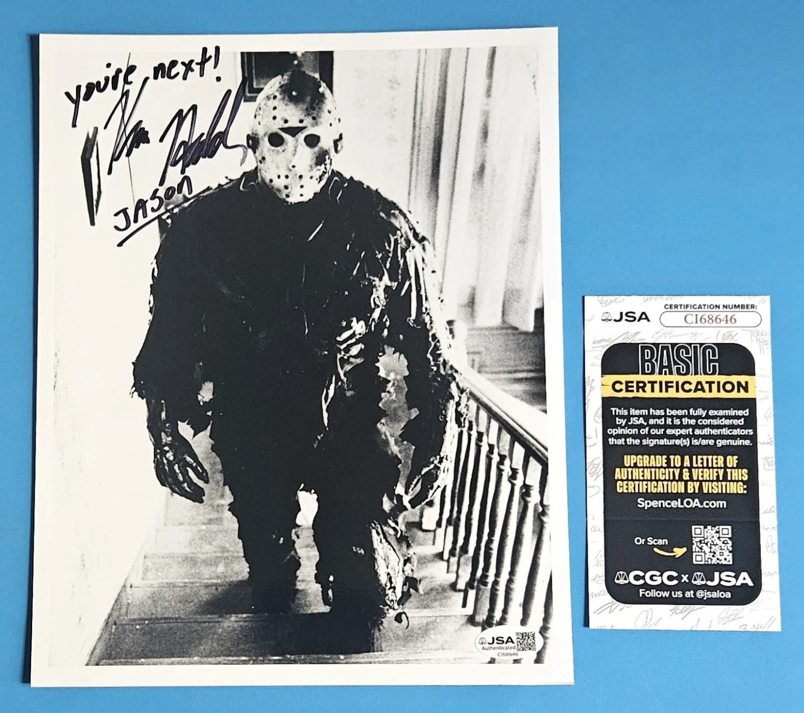 Kane Hodder — KANE HODDER SIGNED JASON VOORHEES FRIDAY THE 13TH 8"X10" PHOTO + JSA COA psa Bas