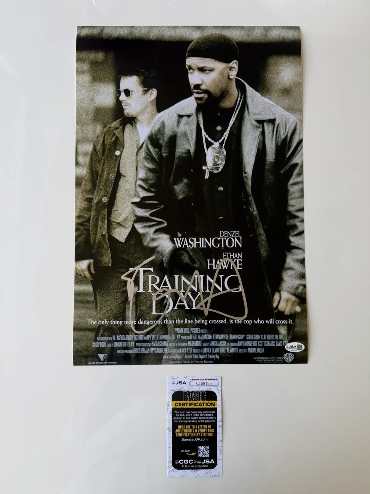 Ethan Hawke — Ethan Hawke Autographed 12x18 Training Day Photo Denzel Washington JSA COA