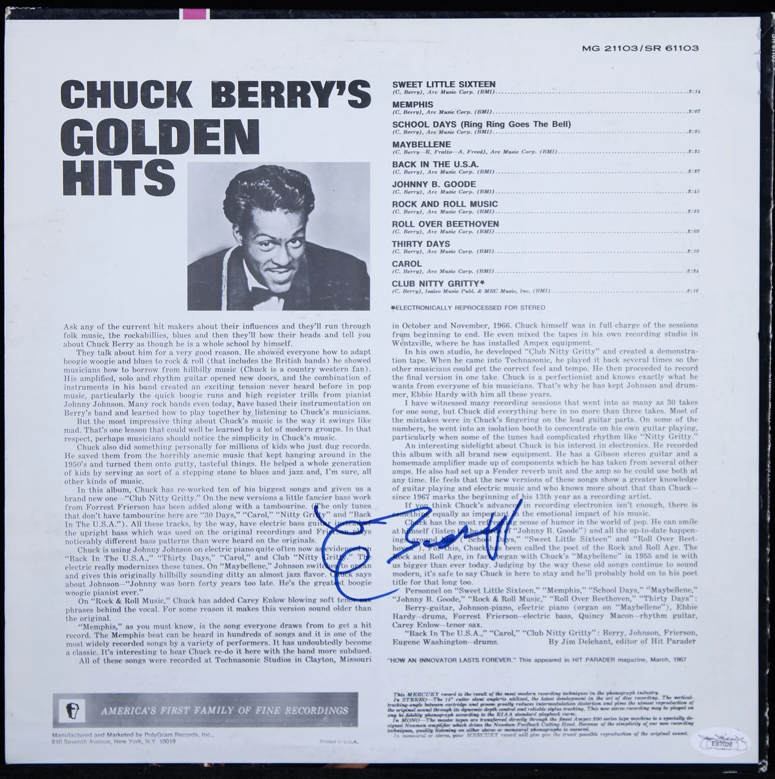 Chuck Berry — CHUCK BERRY - RECORD ALBUM COVER SIGNED, image 2