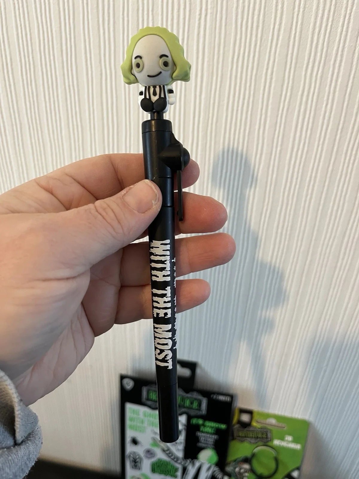 Beetlejuice Merch Bundle Pen, 3D Keyring And Temporary Tattoos NEW, image 2