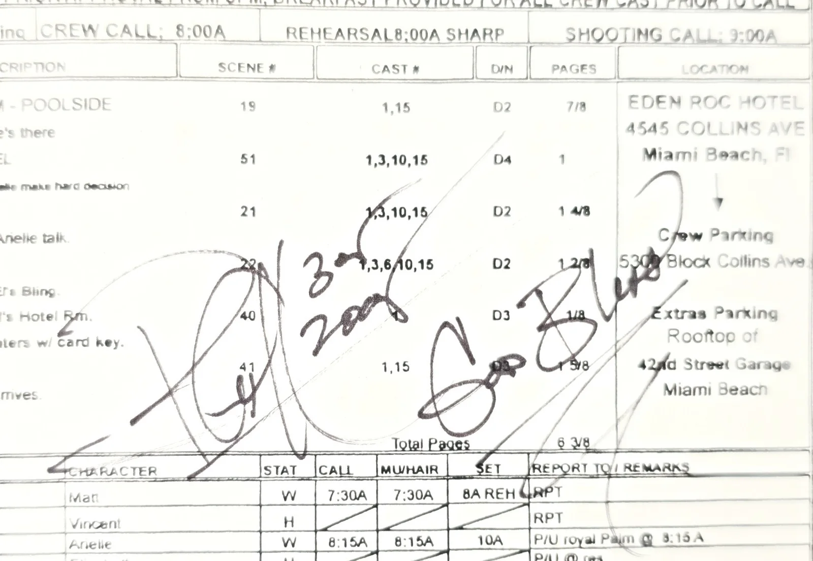RARE PITBULL MR. WORLDWIDE MR. 305 SIGNED AUTOGRAPHED 2005 SOUTH BEACH CALLSHEET, image 2