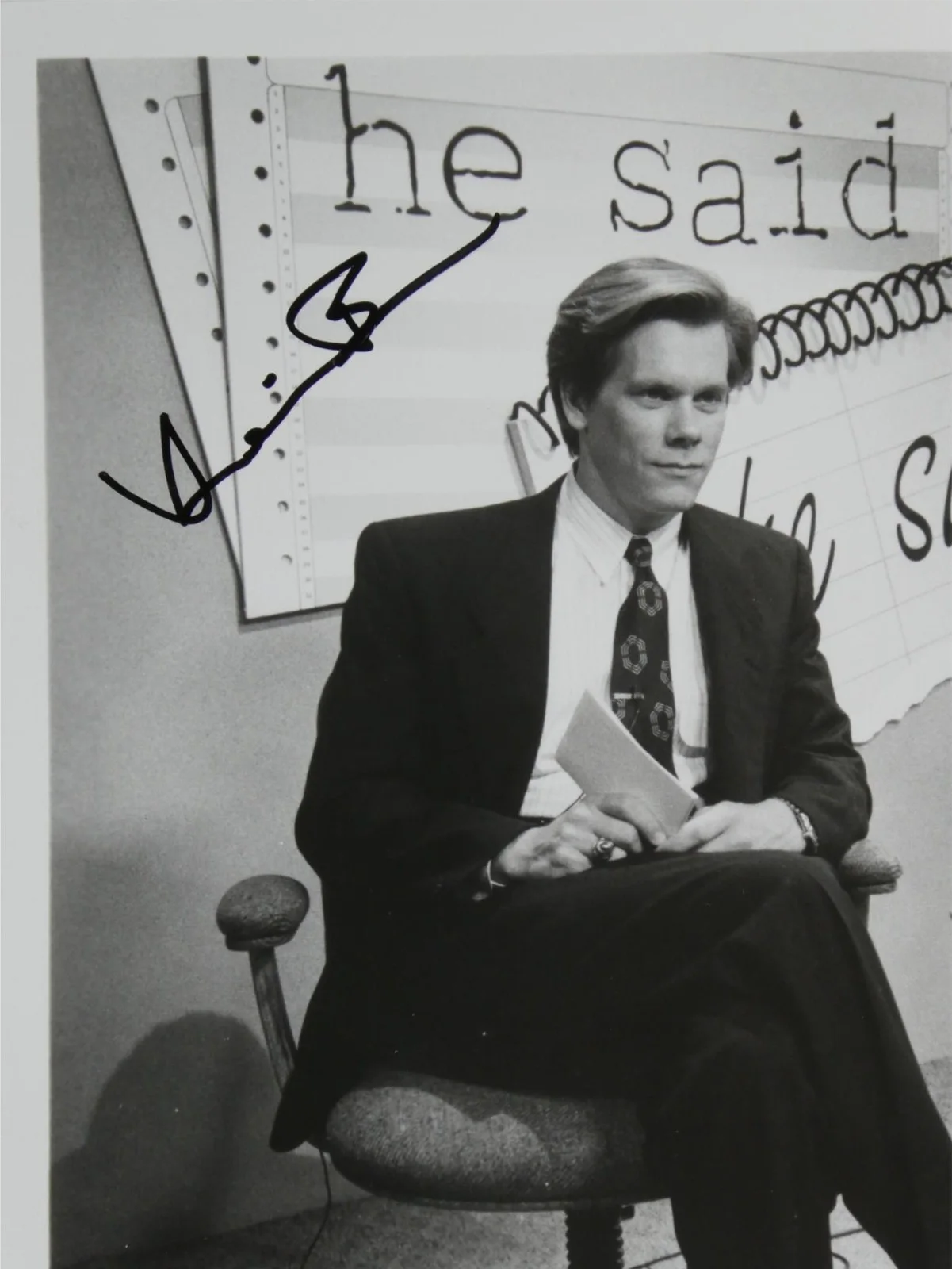Kevin Bacon — Kevin Bacon Elizabeth Perkins Signed B&W 8x10 Promo Photo He Said She Said, изображение 2