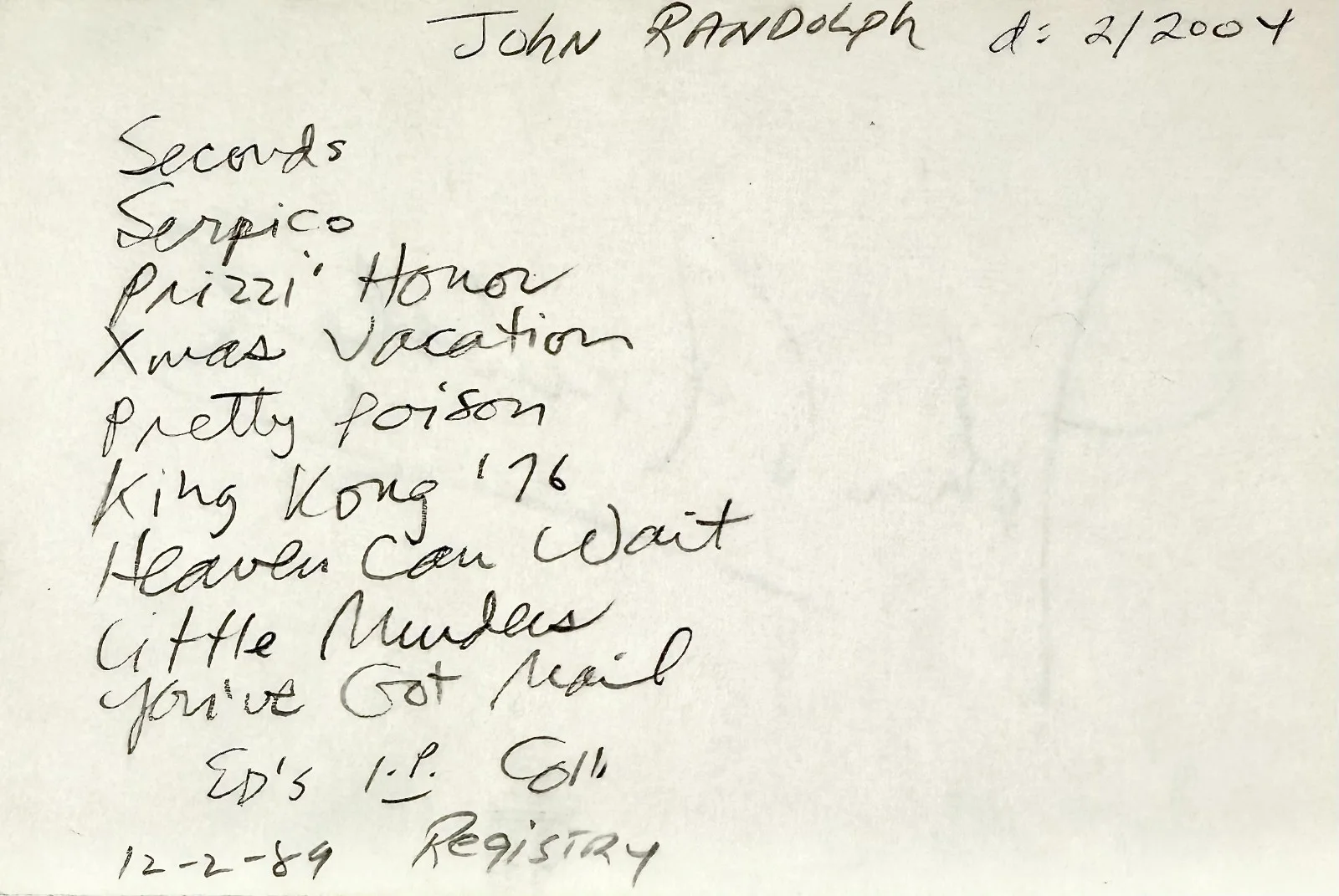John Randolph — JOHN RANDOLPH Signed Autographed 4x6 INDEX CARD SECONDS You've Got Mail SERPICO, изображение 3