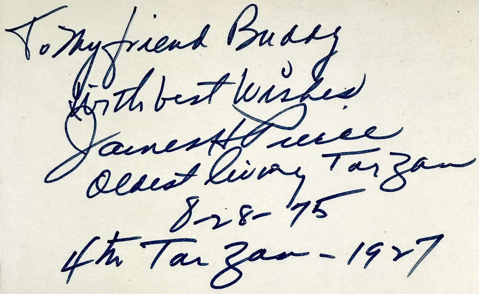 James H. Pierce — JAMES H. PIERCE Signed Autographed 4x6 INDEX CARD 4th TARZAN 1927 FLASH GORDON, image 2
