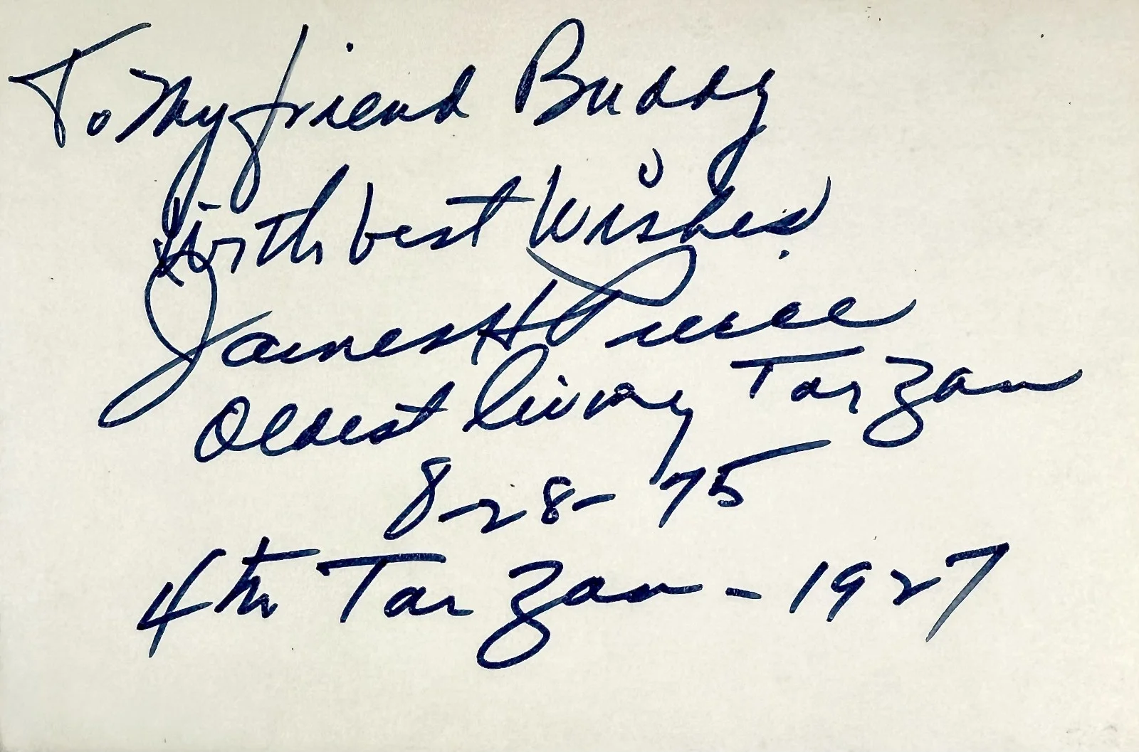 James H. Pierce — JAMES H. PIERCE Signed Autographed 4x6 INDEX CARD 4th TARZAN 1927 FLASH GORDON, image 4