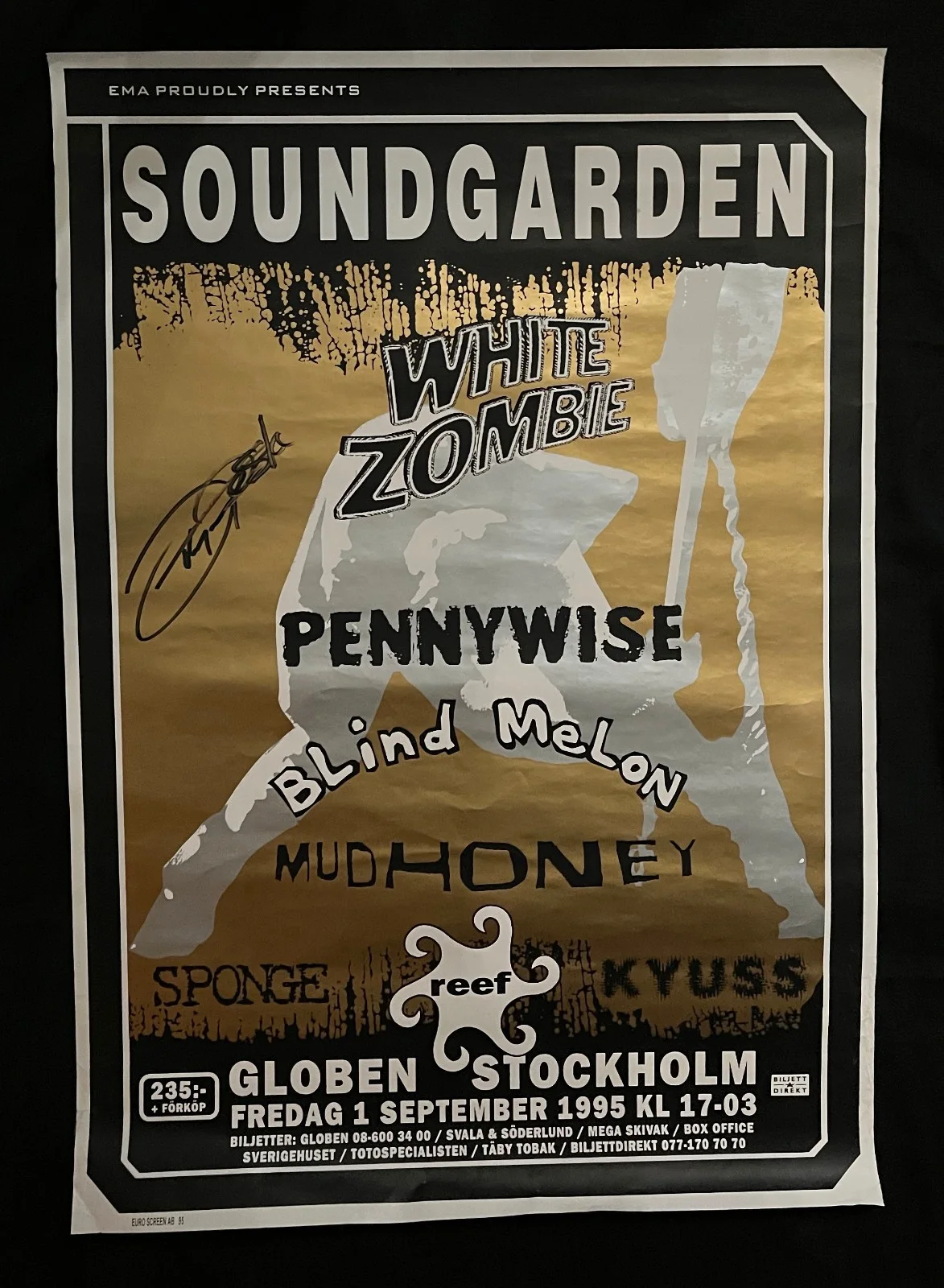 JOHN TEMPESTA White Zombie — SOUNDGARDEN WHITE ZOMBIE 1995 RARE STOCKHOLM JohnTempesta signed POSTER Mudhoney