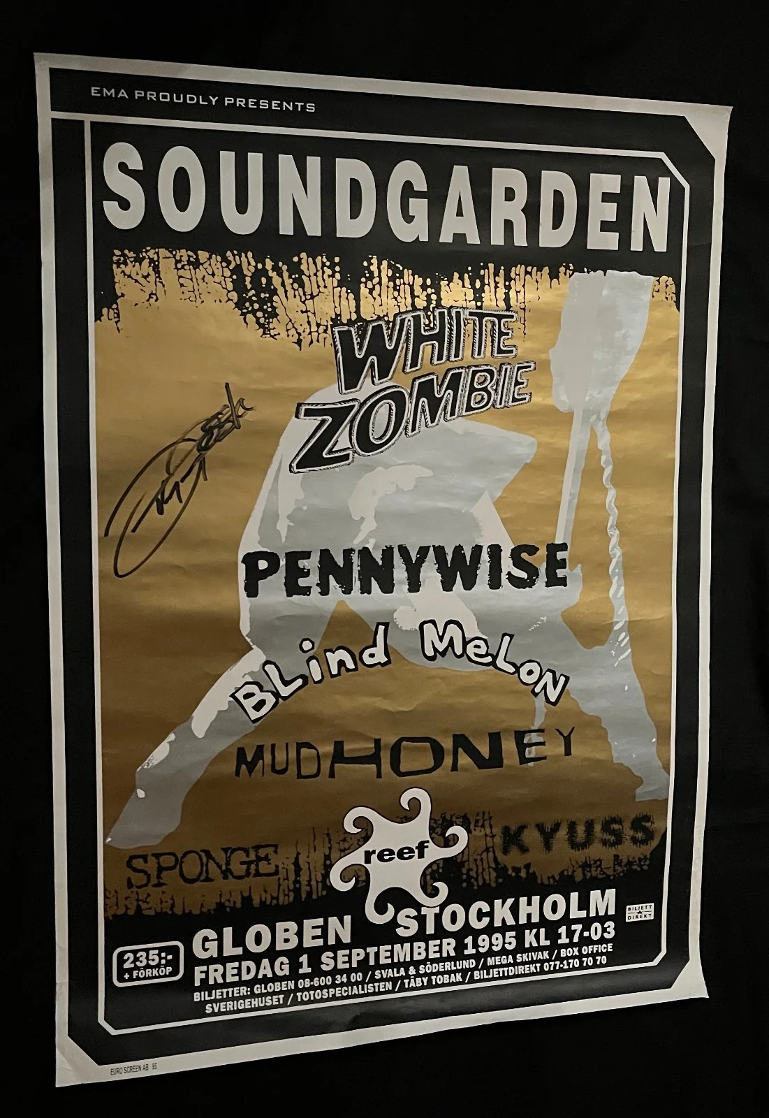 JOHN TEMPESTA White Zombie — SOUNDGARDEN WHITE ZOMBIE 1995 RARE STOCKHOLM JohnTempesta signed POSTER Mudhoney, изображение 2