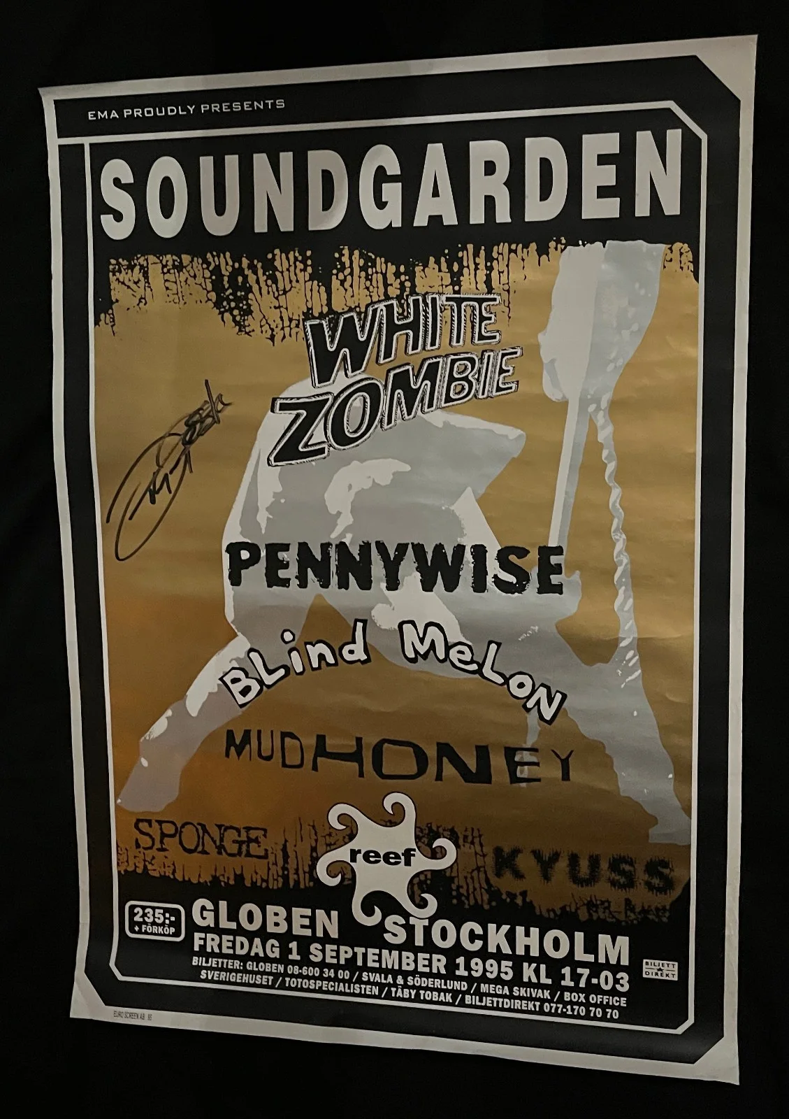 JOHN TEMPESTA White Zombie — SOUNDGARDEN WHITE ZOMBIE 1995 RARE STOCKHOLM JohnTempesta signed POSTER Mudhoney, изображение 3
