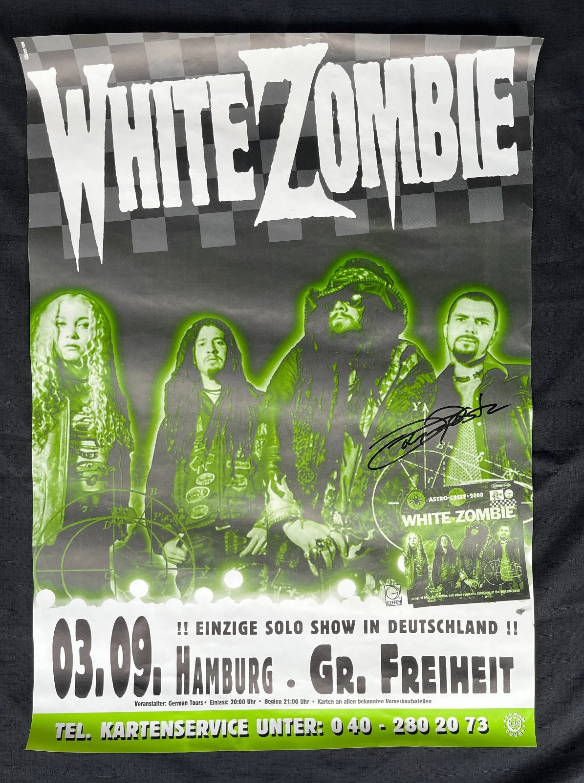 JOHN TEMPESTA White Zombie — WHITE ZOMBIE RARE 1995 HAMBURG Astrocreep TOUR JOHN TEMPESTA signed SHOW POSTER