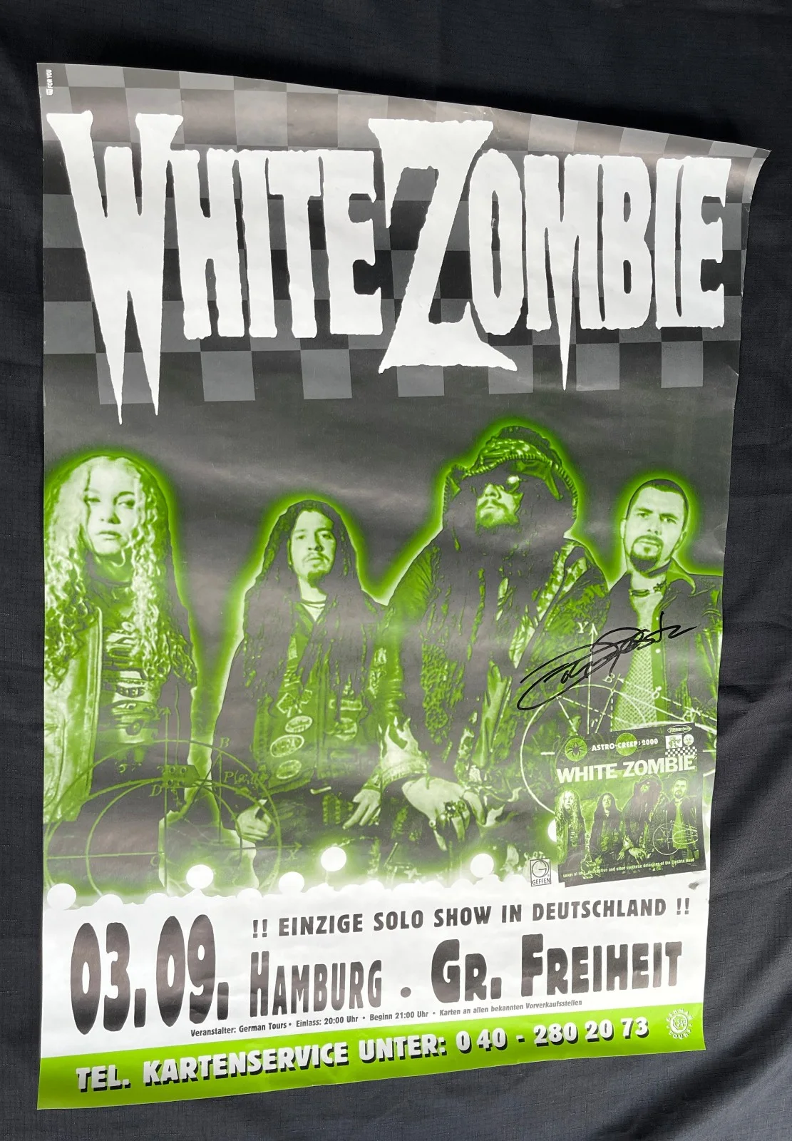 JOHN TEMPESTA White Zombie — WHITE ZOMBIE RARE 1995 HAMBURG Astrocreep TOUR JOHN TEMPESTA signed SHOW POSTER, изображение 3