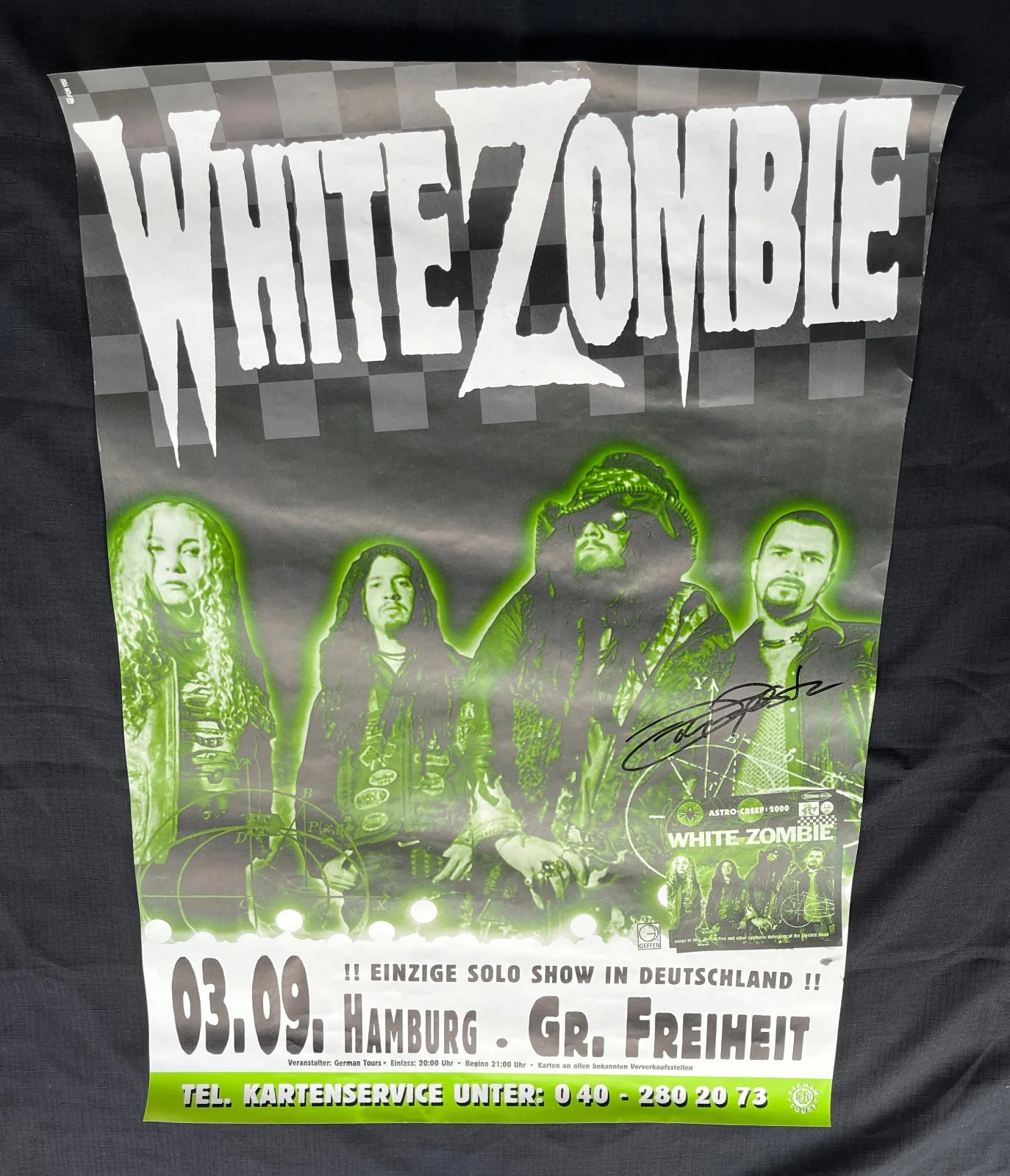 JOHN TEMPESTA White Zombie — WHITE ZOMBIE RARE 1995 HAMBURG Astrocreep TOUR JOHN TEMPESTA signed SHOW POSTER, изображение 4