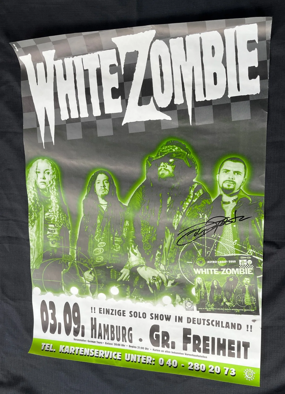 JOHN TEMPESTA White Zombie — WHITE ZOMBIE RARE 1995 HAMBURG Astrocreep TOUR JOHN TEMPESTA signed SHOW POSTER, изображение 5
