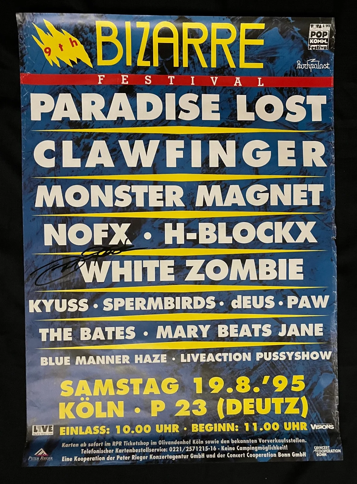JOHN TEMPESTA White Zombie — BIZARRE 1995 GERMAN FESTIVAL WHITE ZOMBIE John Tempesta SIGNED RARE POSTER NOFX