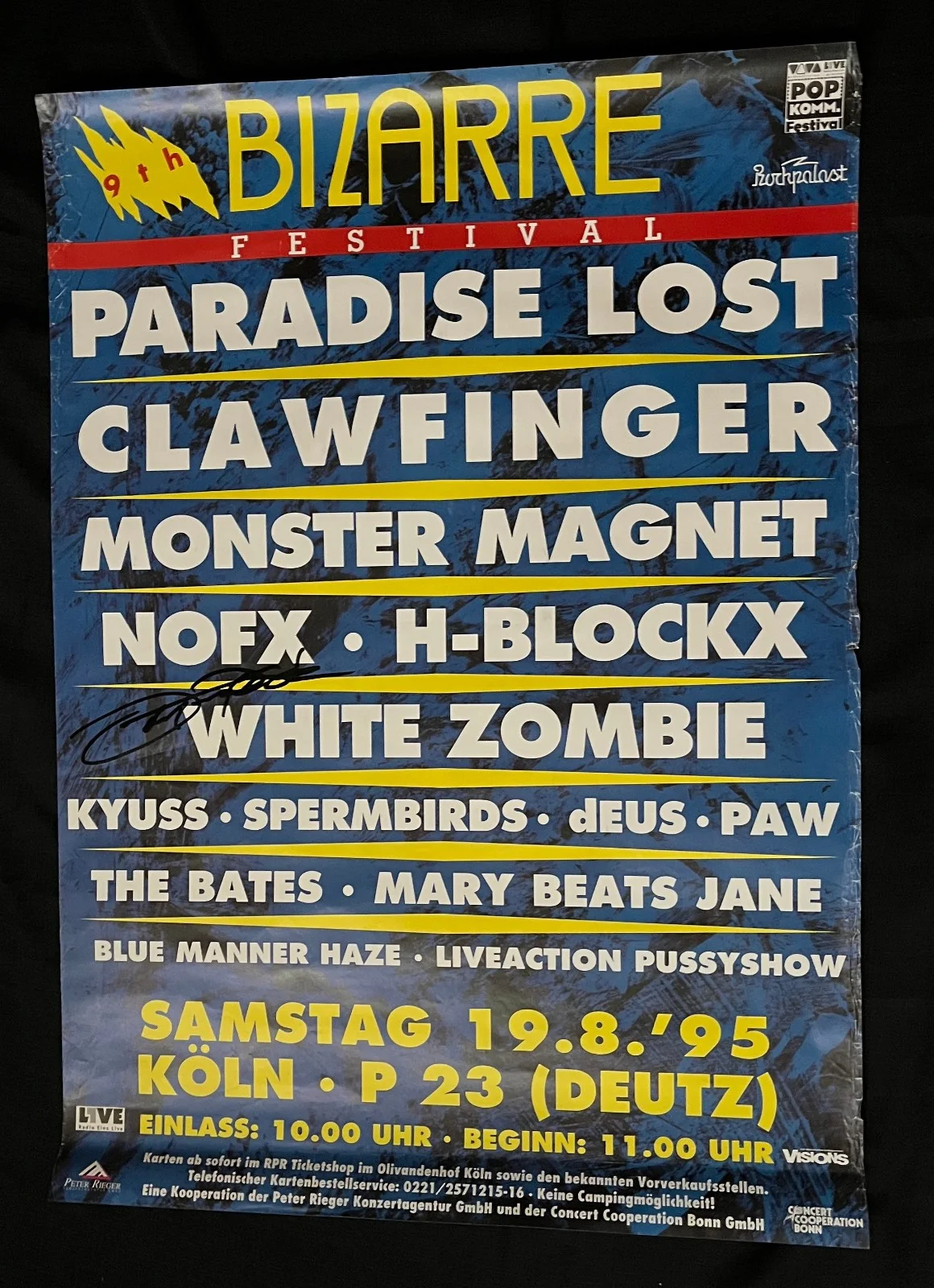 JOHN TEMPESTA White Zombie — BIZARRE 1995 GERMAN FESTIVAL WHITE ZOMBIE John Tempesta SIGNED RARE POSTER NOFX, изображение 3