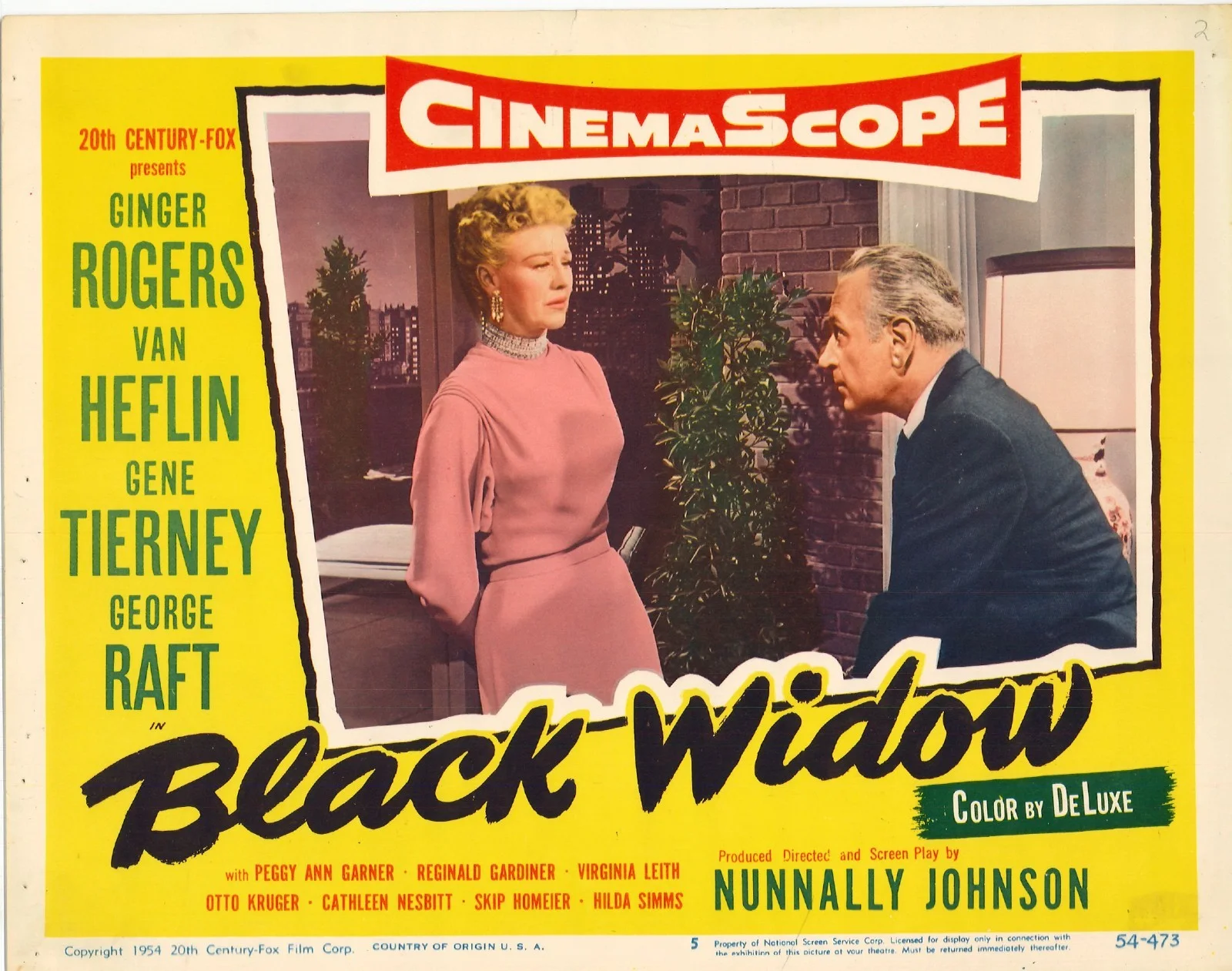 Black Widow 2x ORIGINAL US Lobby Cards Ginger Rogers Gene Tierney 1954, image 3