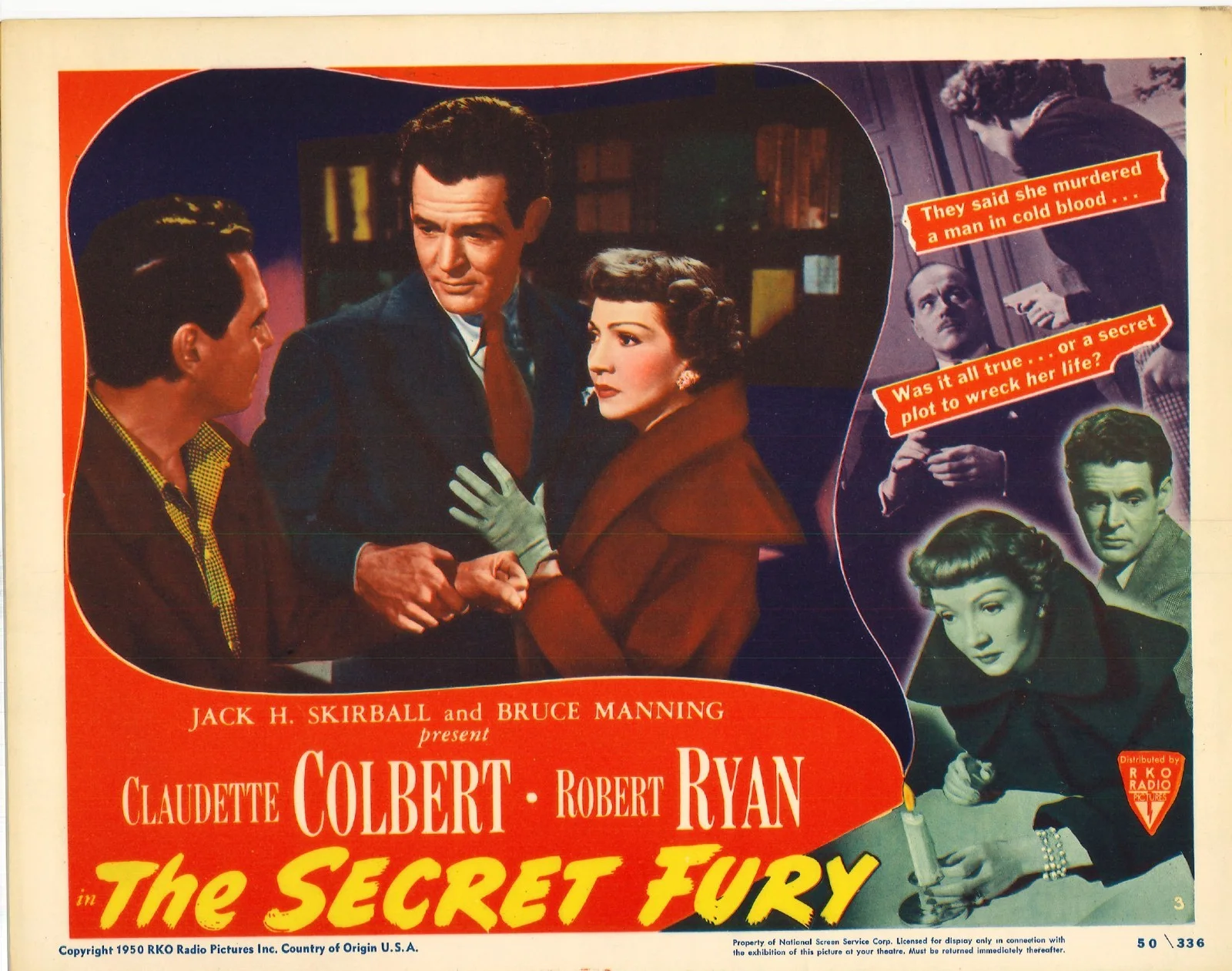 The Secret Fury 3x ORIGINAL US Lobby Cards Claudette Colbert Robert Ryan 1950, image 2