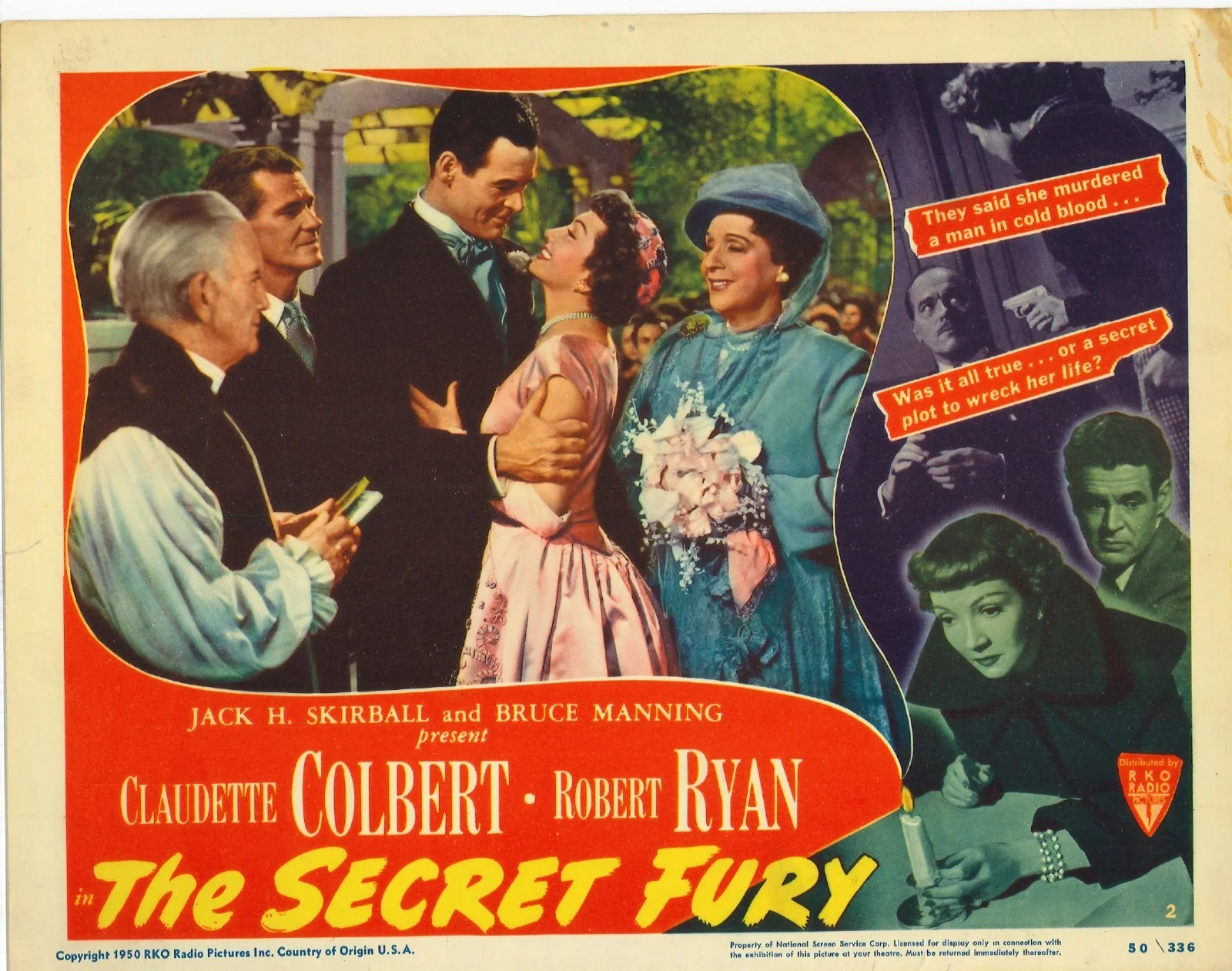The Secret Fury 3x ORIGINAL US Lobby Cards Claudette Colbert Robert Ryan 1950, image 3