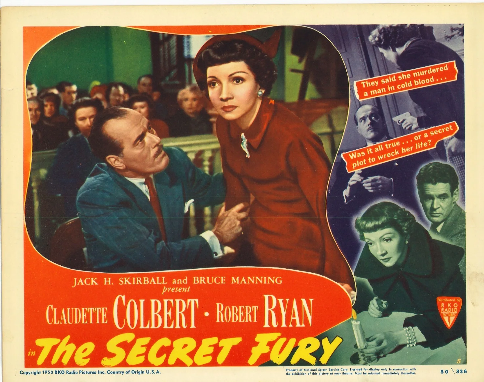 The Secret Fury 3x ORIGINAL US Lobby Cards Claudette Colbert Robert Ryan 1950, image 4