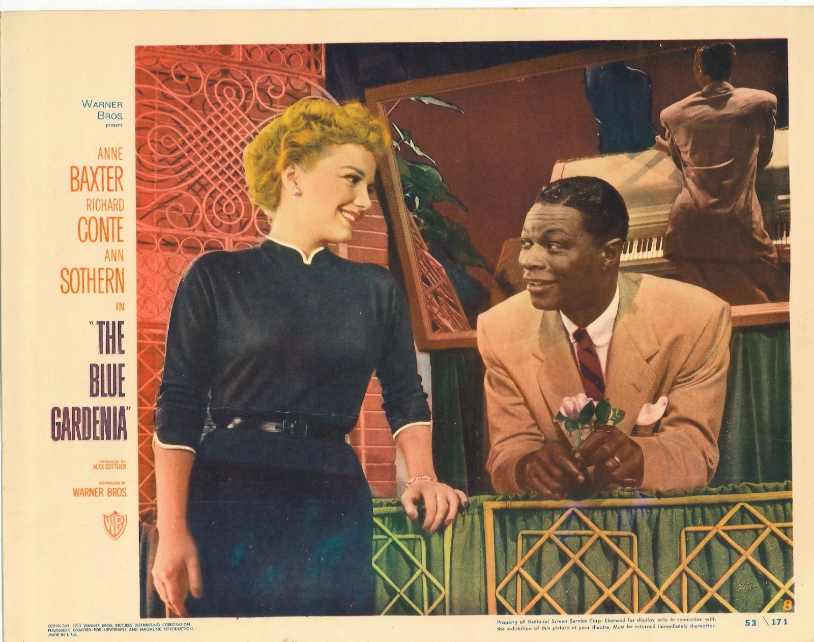 Blue Gardenia 2x ORIGINAL US Lobby Cards Anne Baxter Nat King Cole 1953, изображение 2