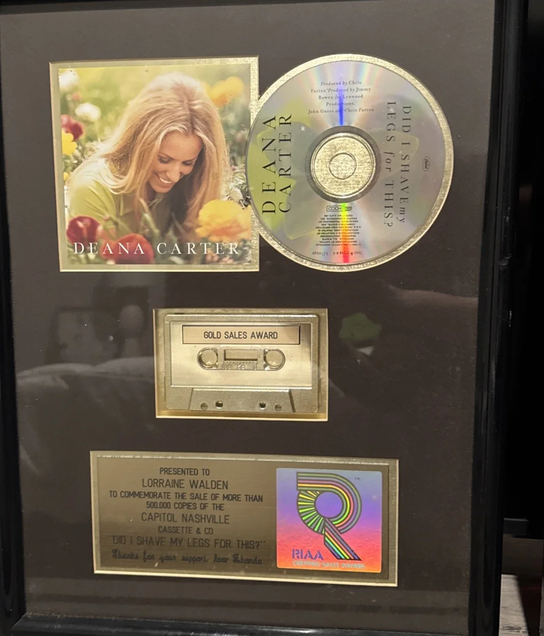 DEANA CARTER FRAMED CD DISPLAY DID SHAVE MY LEGS FOR THIS, image 2