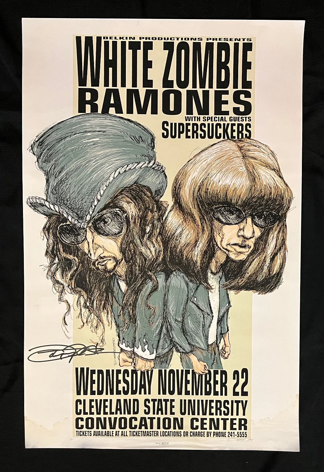 JOHN TEMPESTA White Zombie — WHITE ZOMBIE RAMONES RARE 1995 Derek Hess JOHN TEMPESTA signed CLEVELAND POSTER