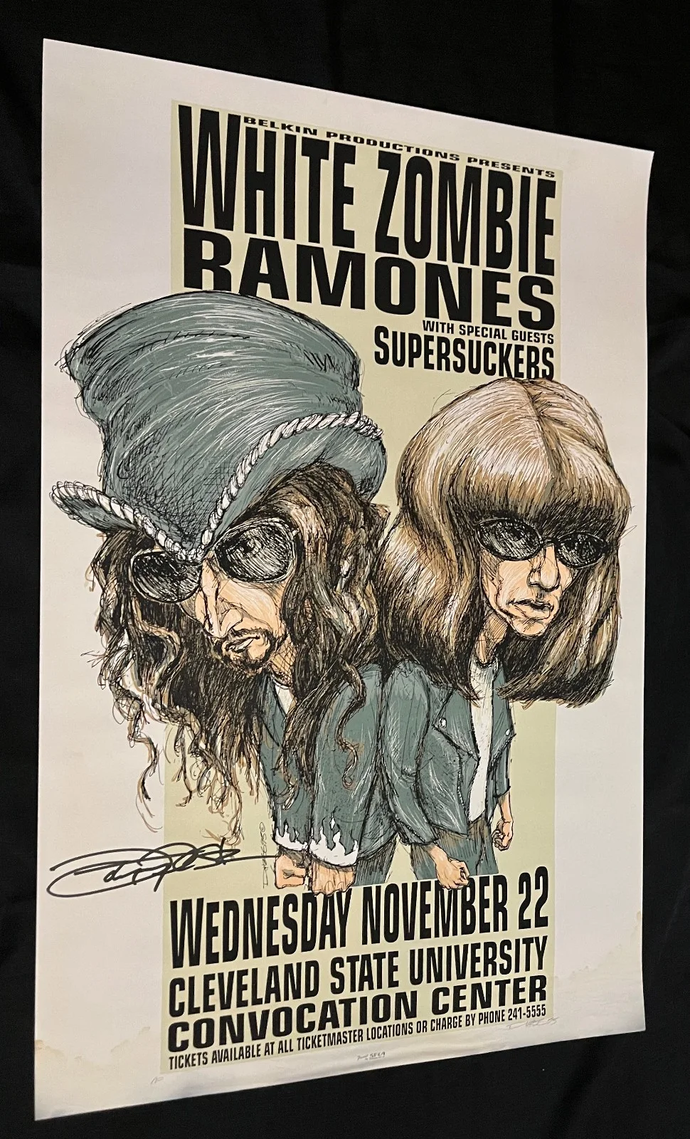 JOHN TEMPESTA White Zombie — WHITE ZOMBIE RAMONES RARE 1995 Derek Hess JOHN TEMPESTA signed CLEVELAND POSTER, image 2