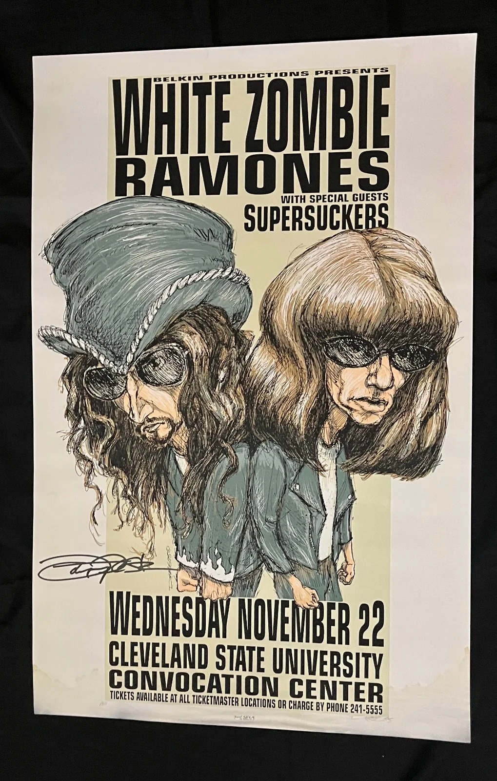 JOHN TEMPESTA White Zombie — WHITE ZOMBIE RAMONES RARE 1995 Derek Hess JOHN TEMPESTA signed CLEVELAND POSTER, image 3
