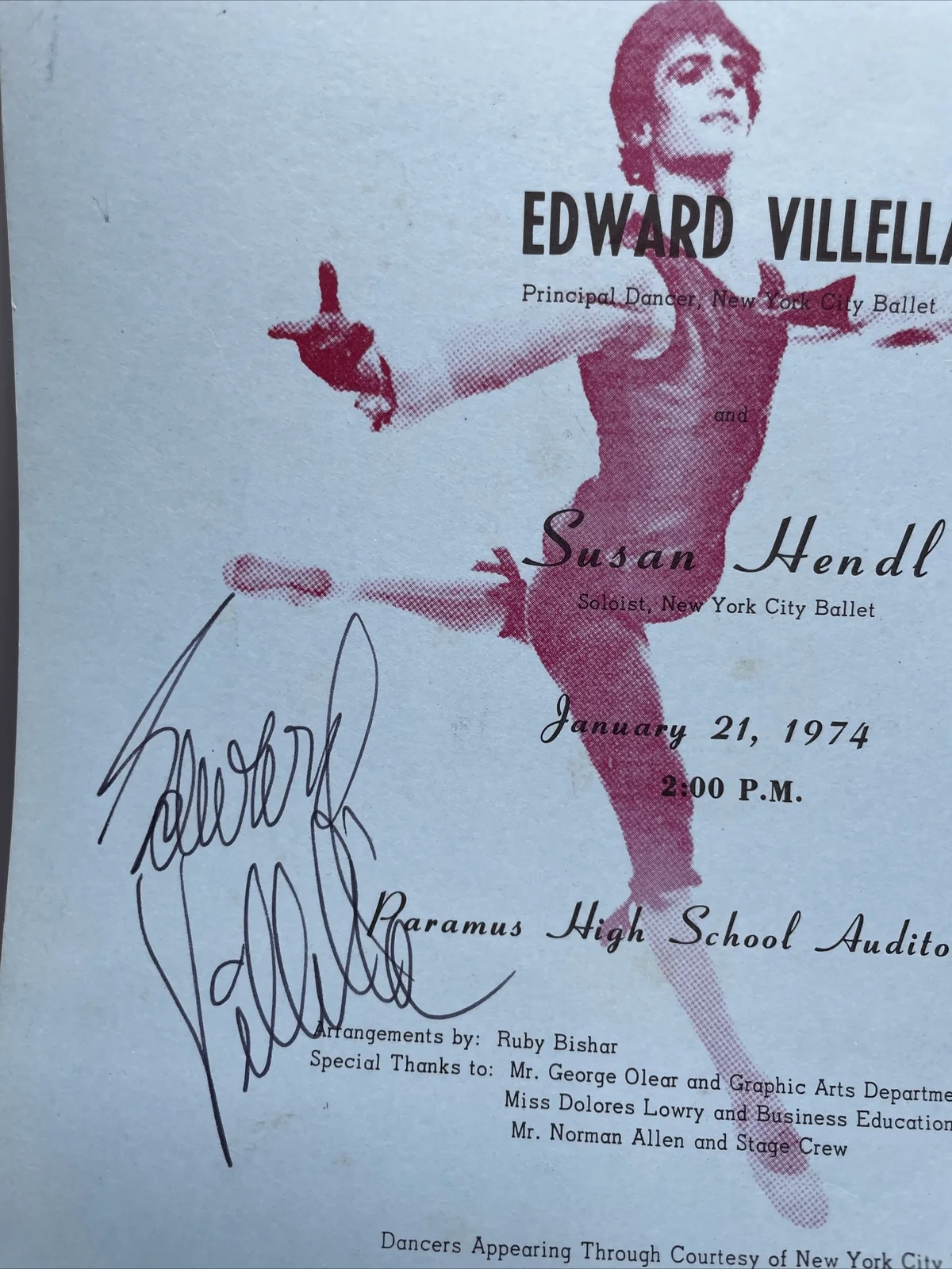 Edward Villella, Susan Hendl — Autograph NYC Ballet Stars Edward Villella & Susan Hendl - 1974 Paramus NJ, изображение 2