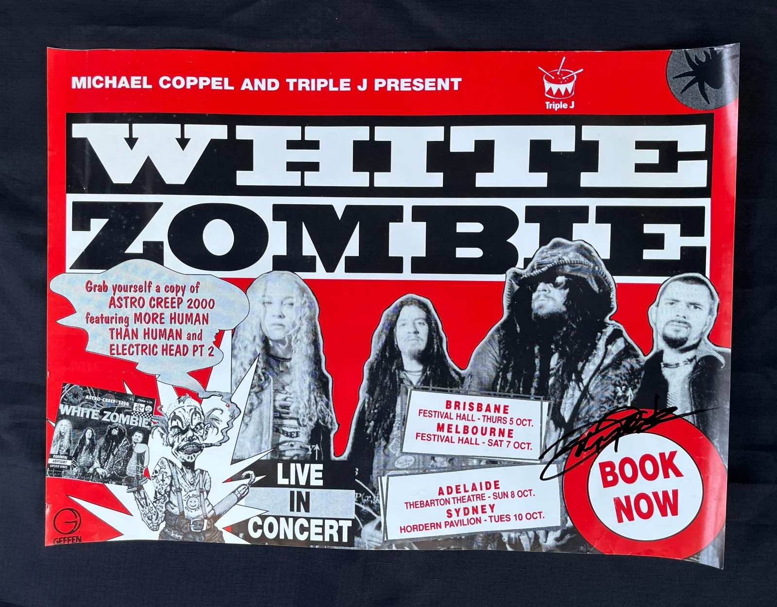 JOHN TEMPESTA White Zombie — WHITE ZOMBIE 1995 AUSTRALIAN Astrocreep TOUR JOHN TEMPESTA signed PROMO POSTER