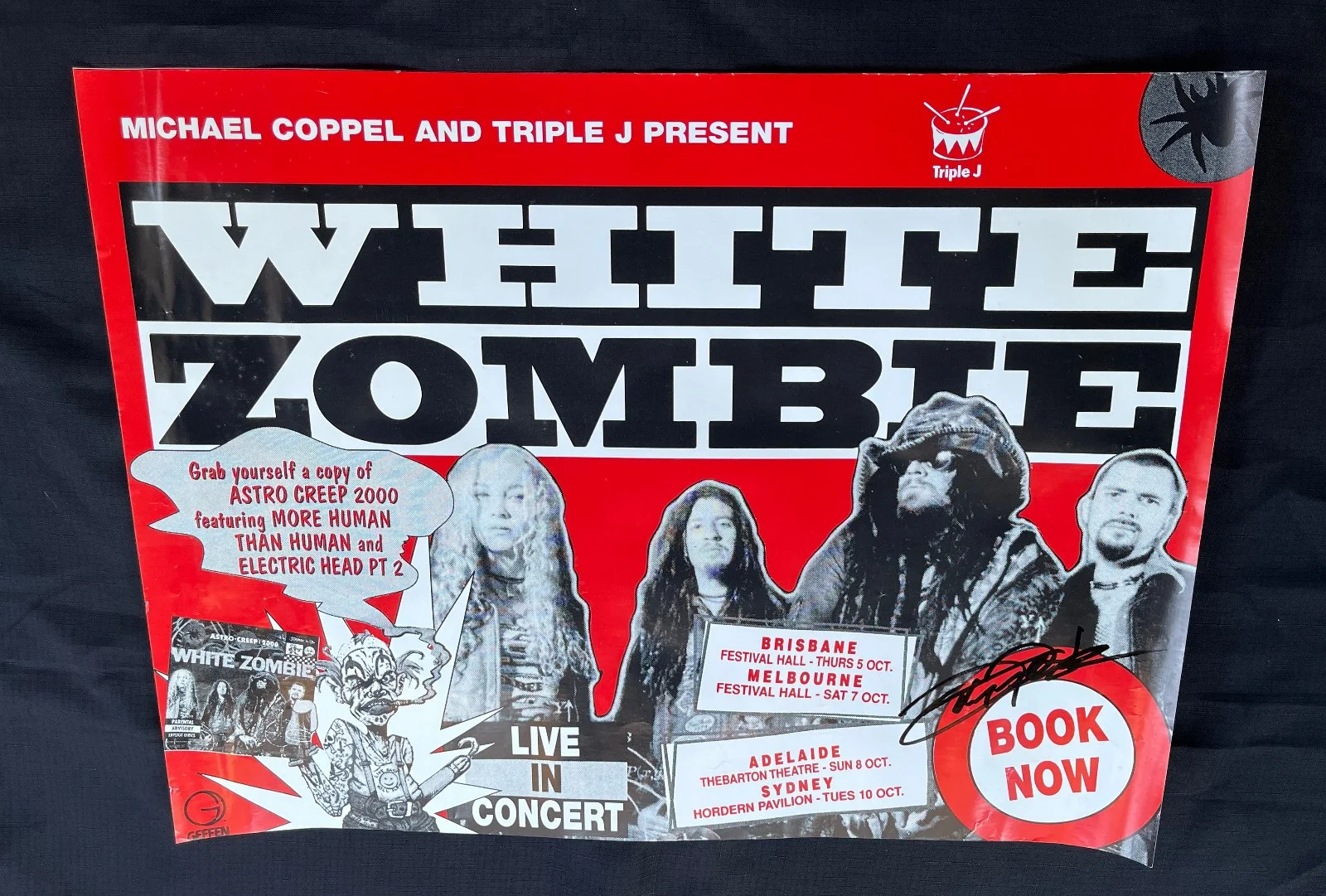JOHN TEMPESTA White Zombie — WHITE ZOMBIE 1995 AUSTRALIAN Astrocreep TOUR JOHN TEMPESTA signed PROMO POSTER, изображение 2