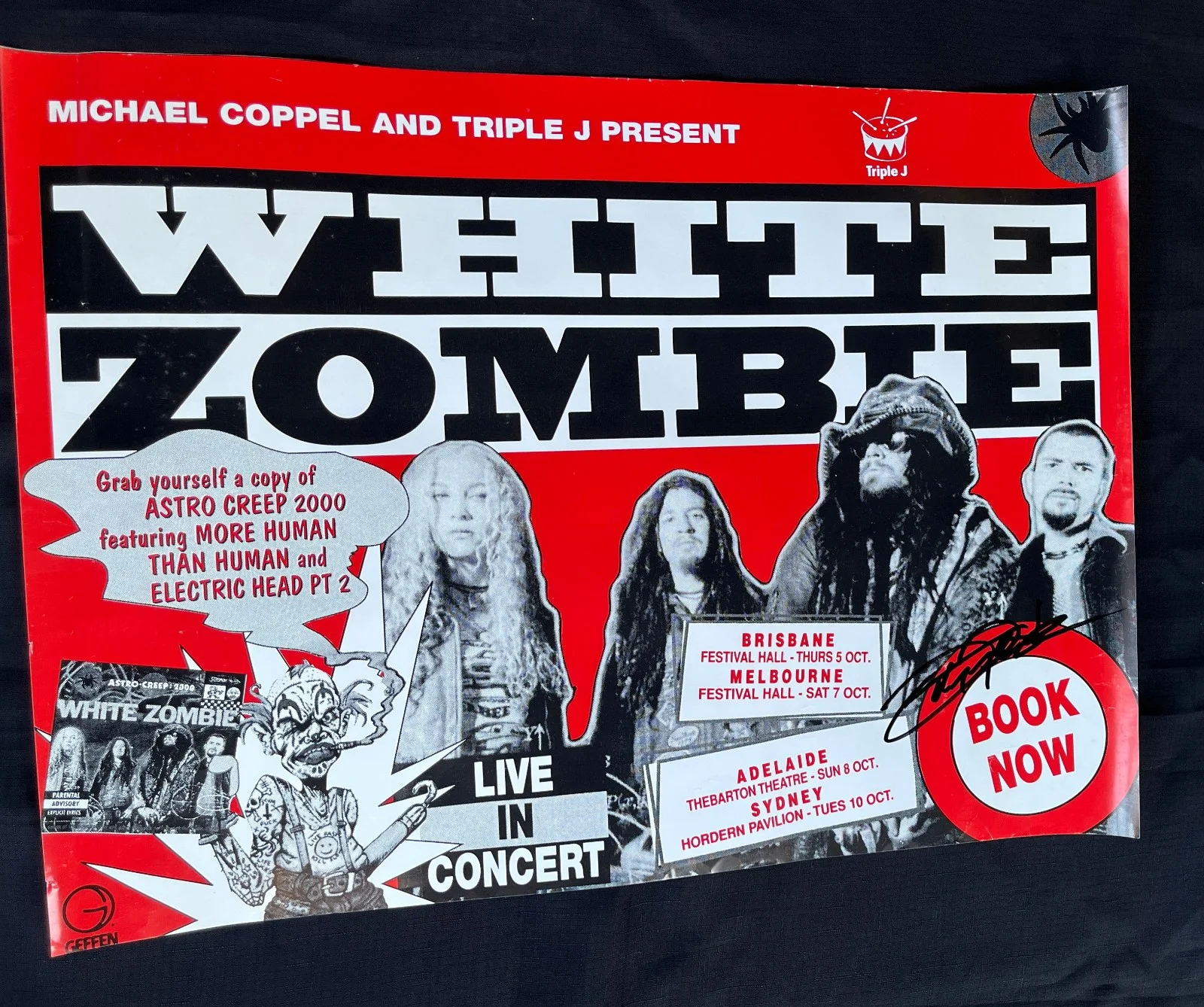JOHN TEMPESTA White Zombie — WHITE ZOMBIE 1995 AUSTRALIAN Astrocreep TOUR JOHN TEMPESTA signed PROMO POSTER, изображение 3