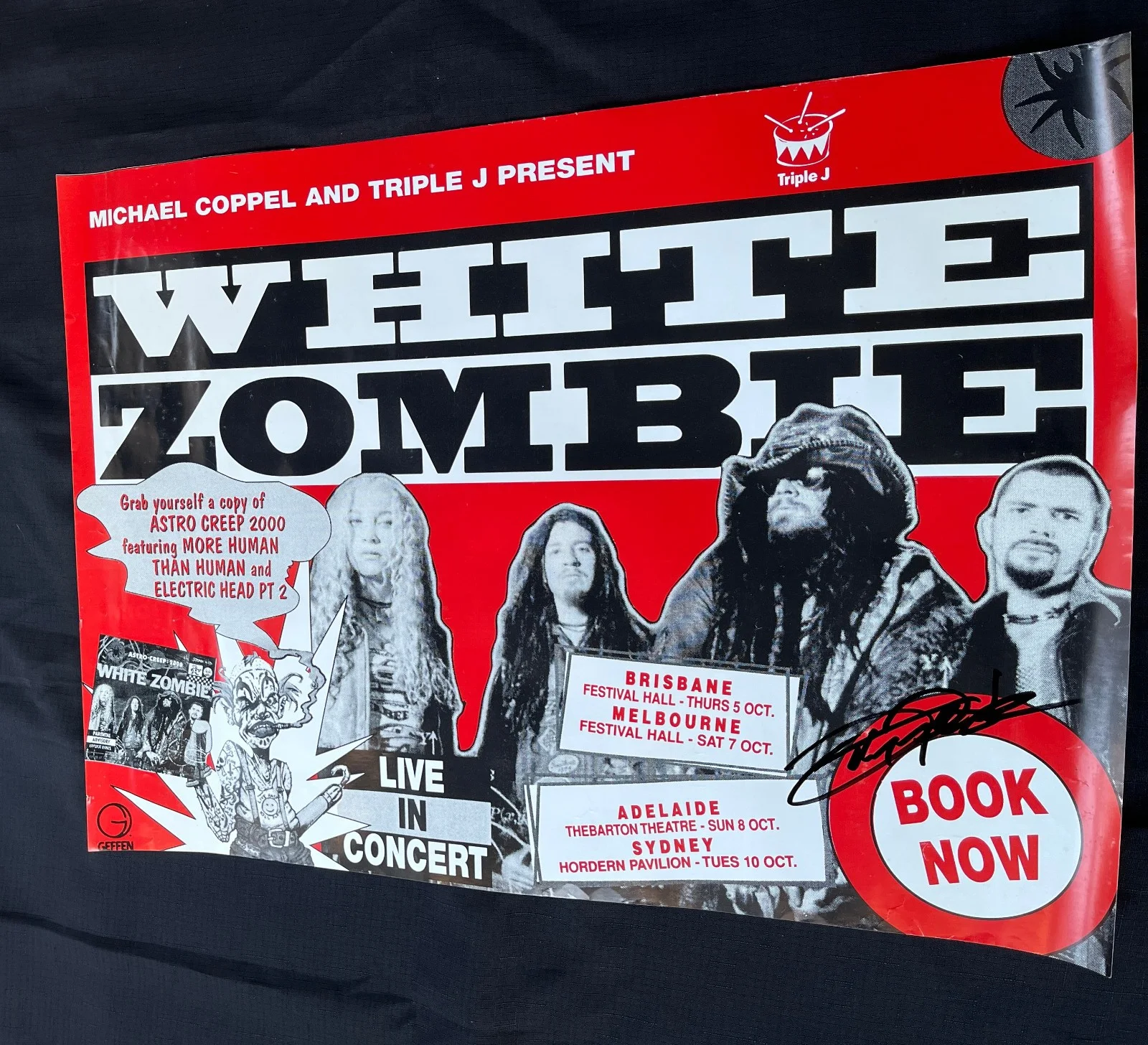 JOHN TEMPESTA White Zombie — WHITE ZOMBIE 1995 AUSTRALIAN Astrocreep TOUR JOHN TEMPESTA signed PROMO POSTER, изображение 4