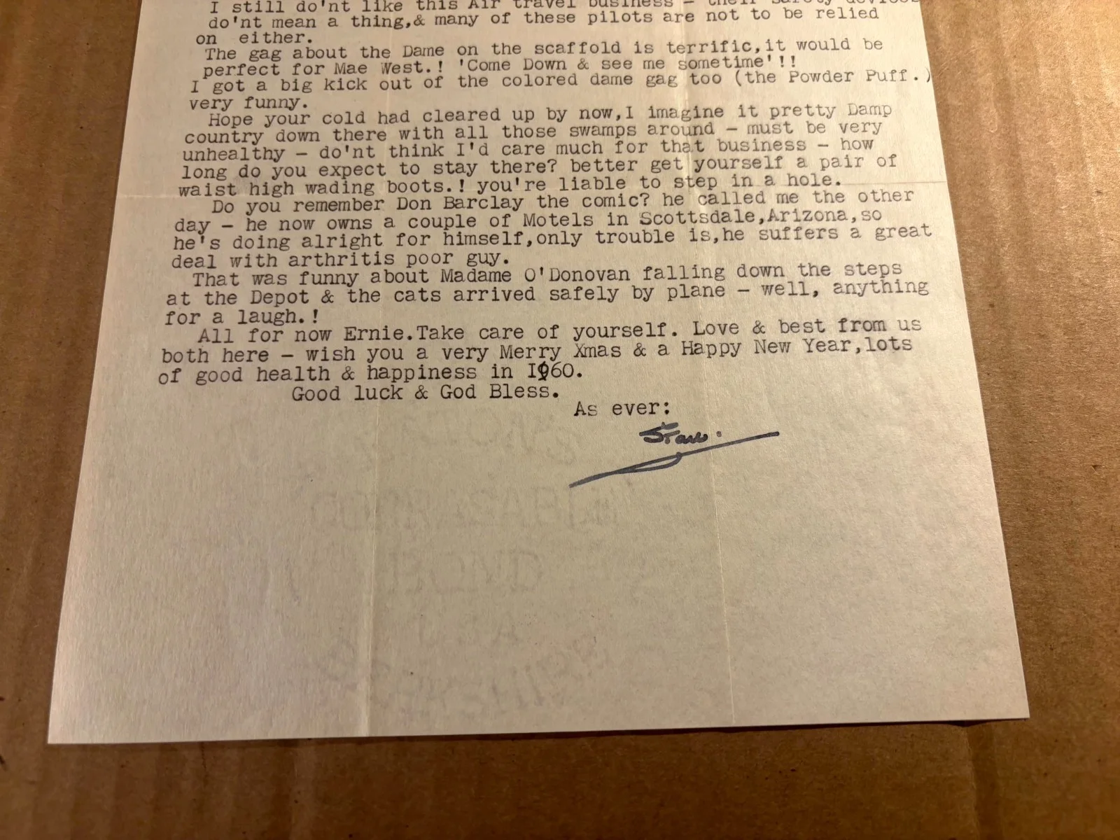 Rare Stan Laurel Autographed Letter 1958 Laurel & Hardy Great Content Gags, image 3