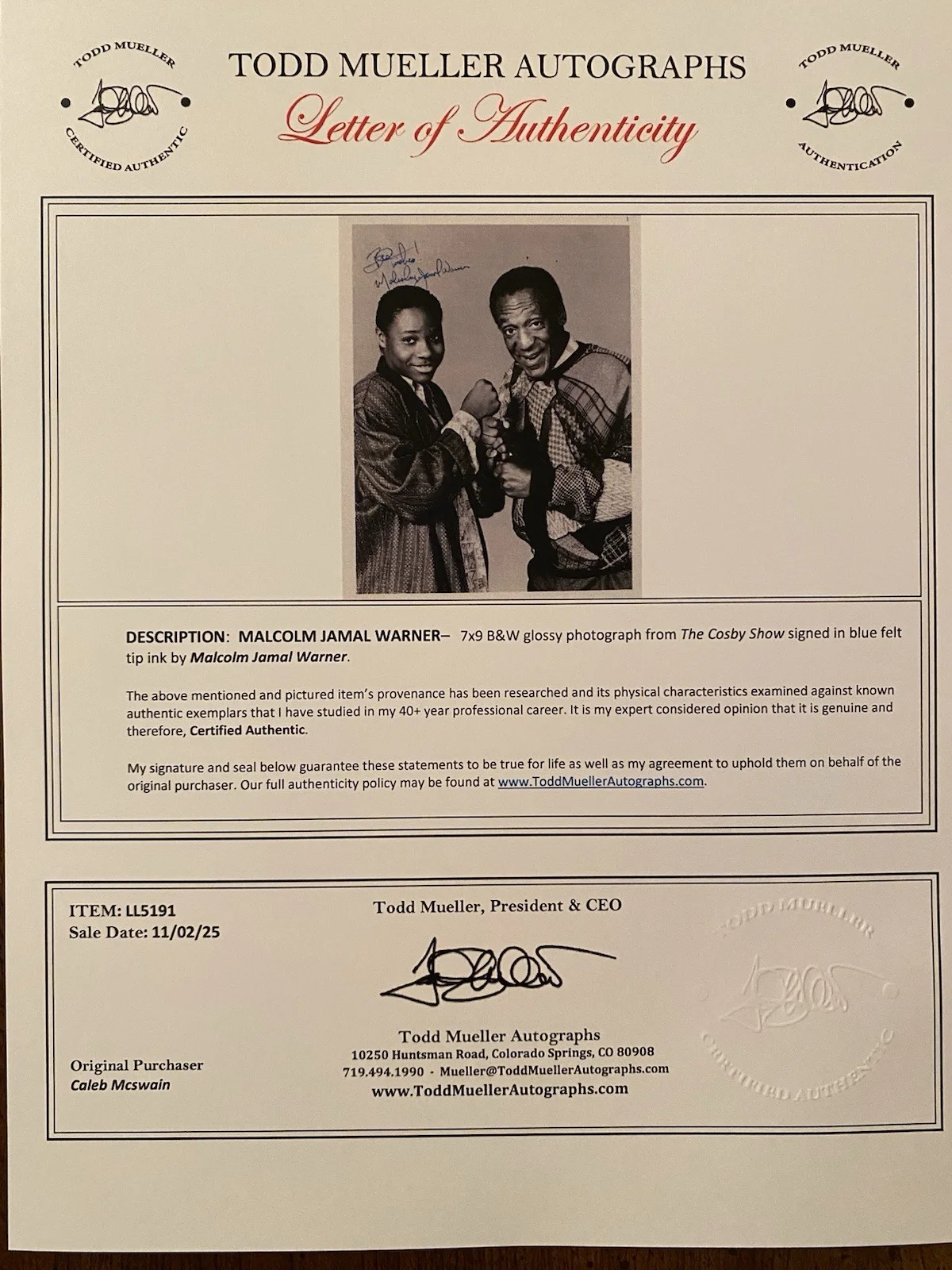 Malcolm Jamal-Warner — Malcolm Jamal-Warner Signed Autographed Photo With COA The Cosby Show Theo RARE, image 5