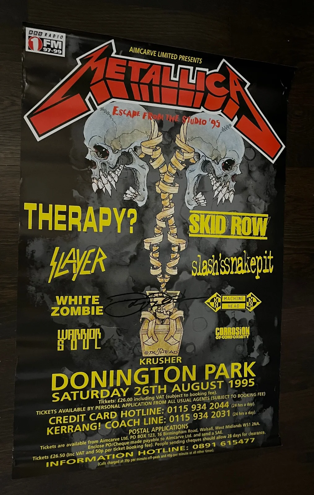 JOHN TEMPESTA White Zombie — METALLICA RARE 1995 DONINGTON UK JOHN TEMPESTA signed SHOW POSTER White Zombie, изображение 2