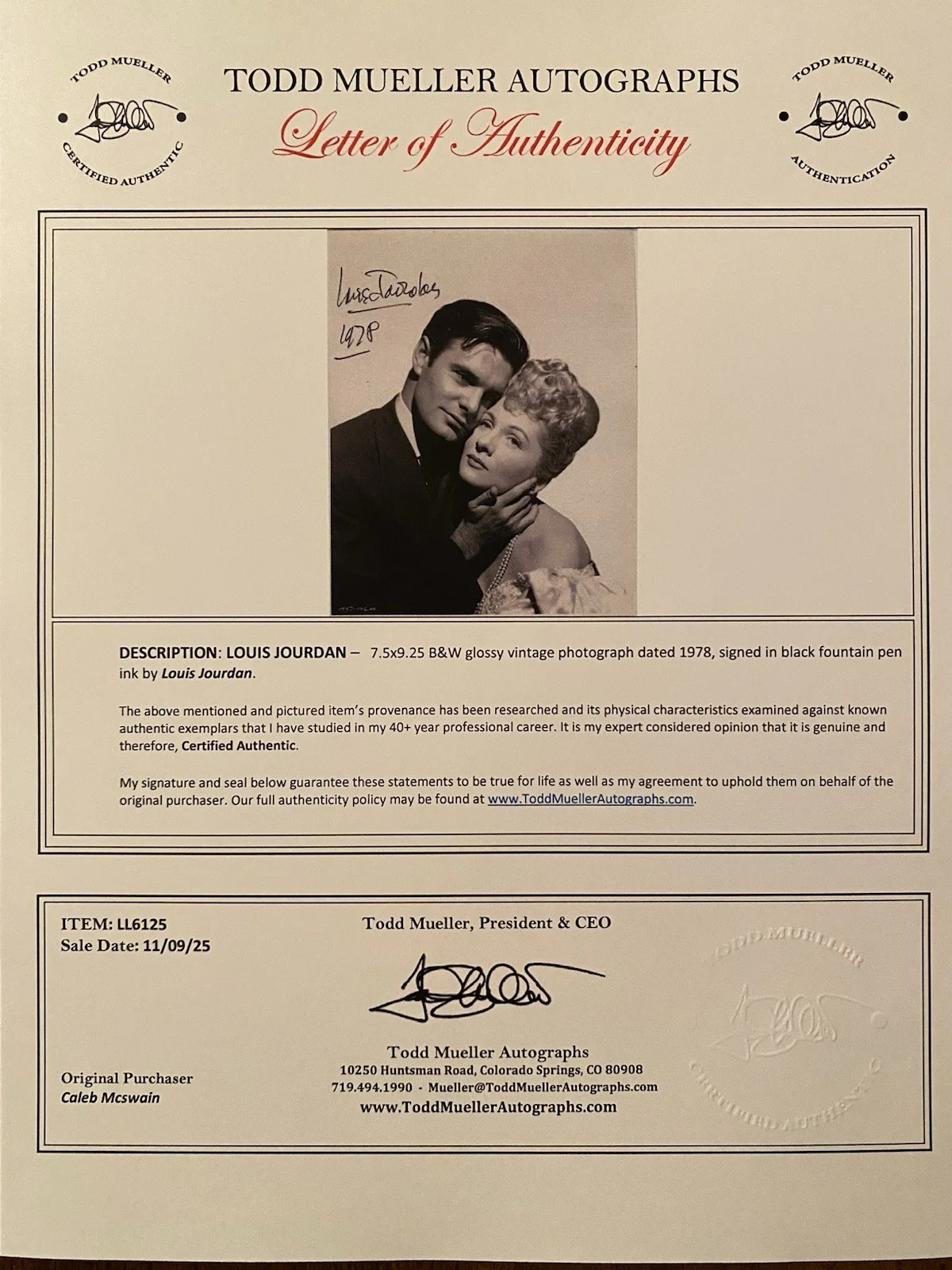 Louis Jourdan — Louis Jourdan Signed Autographed Photo With COA Letter From An Unknown Woman, изображение 4
