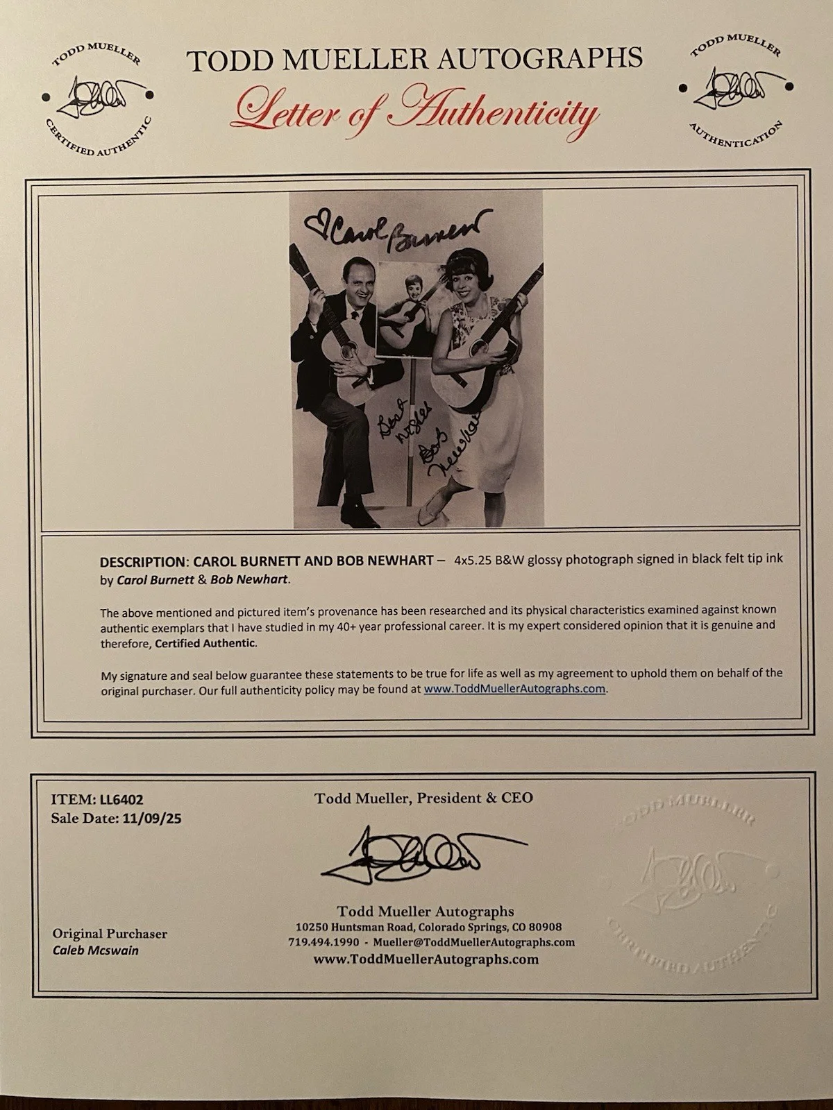 Carol Burnett, Bob Newhart — Carol Burnett Bob Newhart Signed Autographed Photo w/ COA The Entertainers RARE, изображение 5