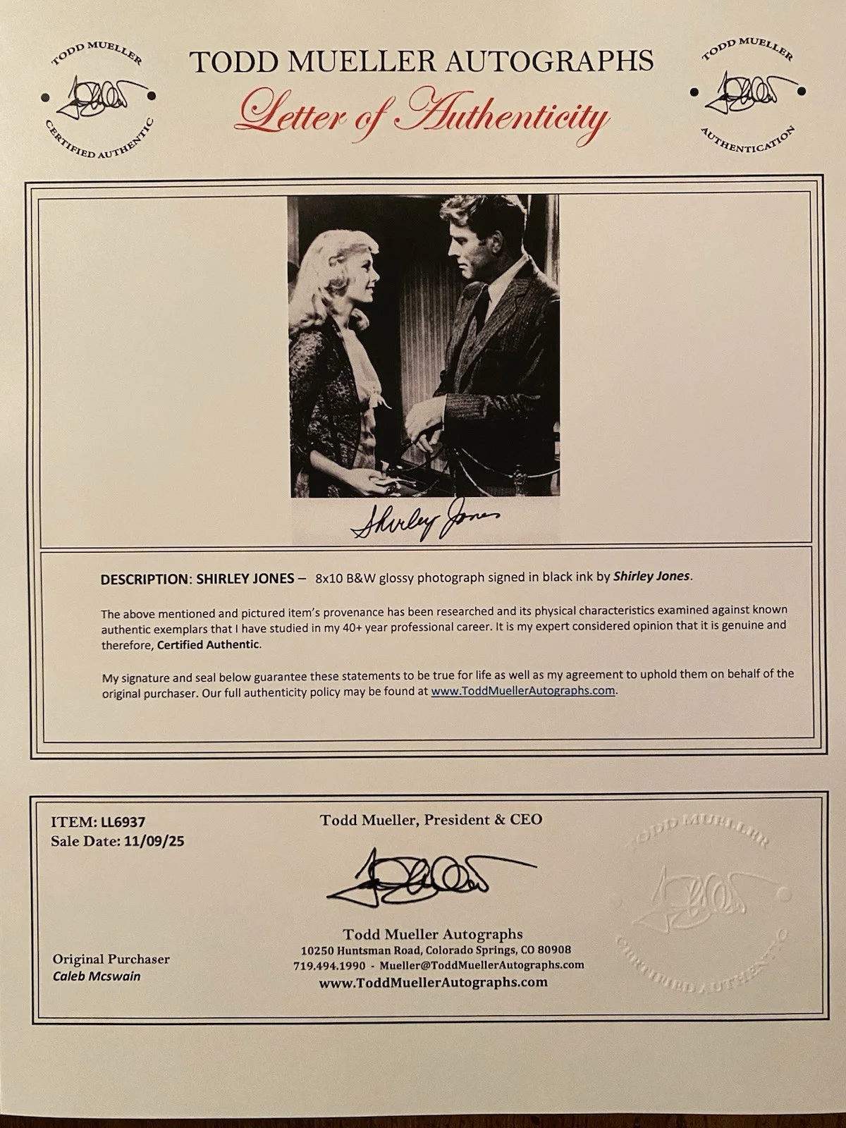 Shirley Jones — Shirley Jones Signed Autographed 8x10 Photo With COA Elmer Gantry, изображение 4