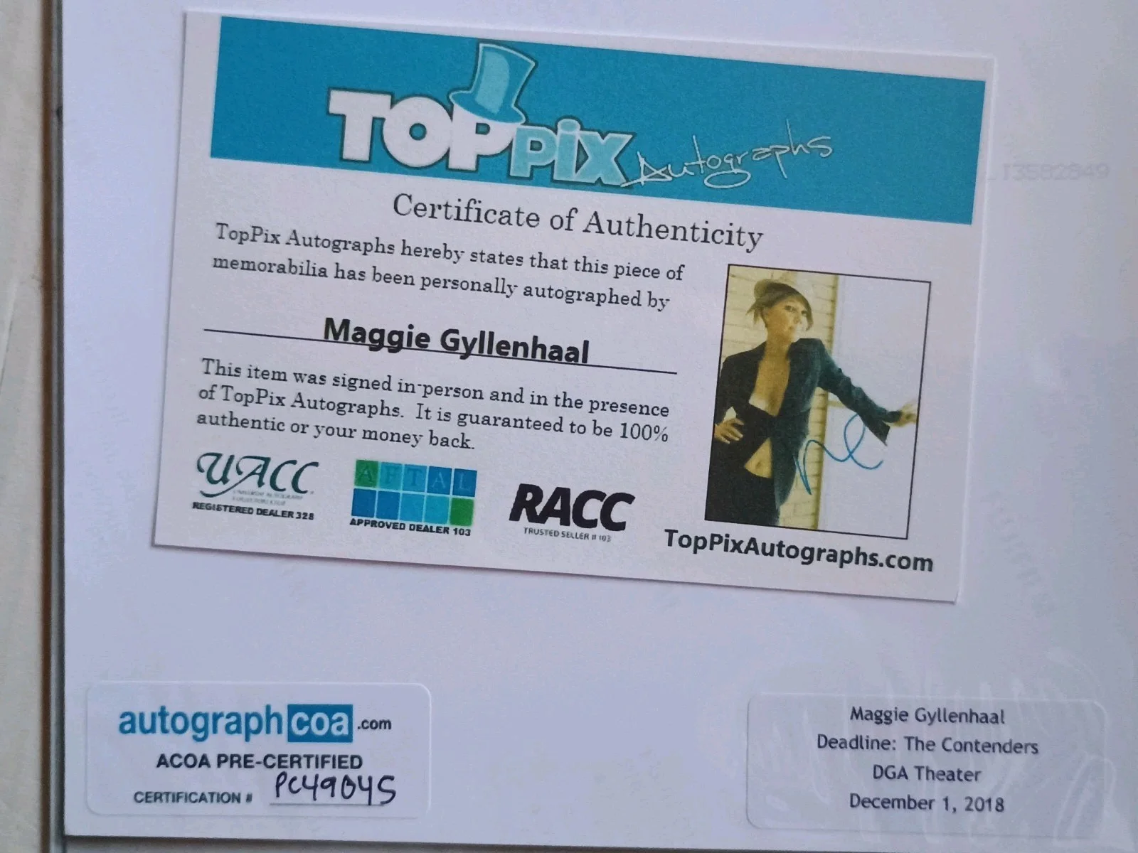 Maggie Gyllenhaal — MAGGIE GYLLENHAAL SIGNED 8x10 ACOA COA SEXY HOT ACTRESS, image 3