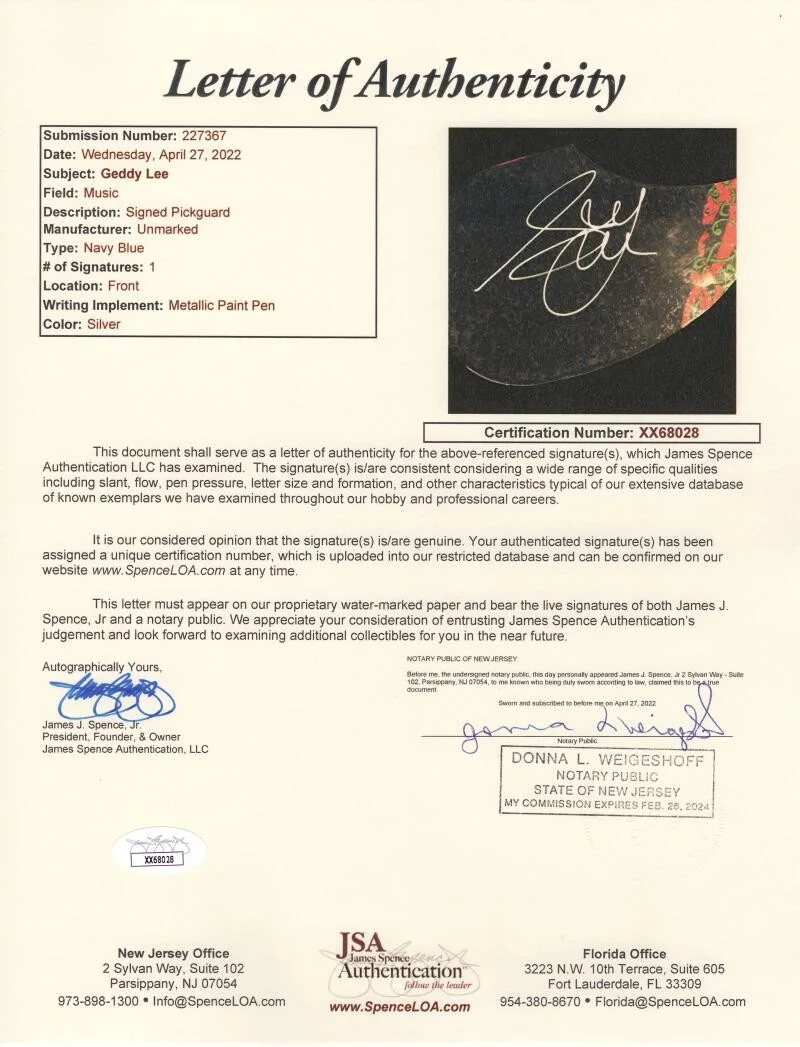 Geddy Lee — Geddy Lee of Rush Signed Autograph Fender Acoustic Guitar - Fly by Night JSA COA, изображение 3