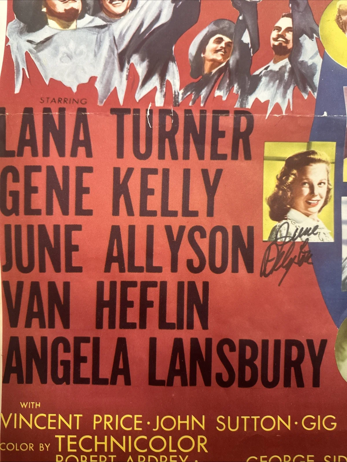 MGM’s The Three Musketeers Original Display Poster Signed By June Allyson, изображение 2