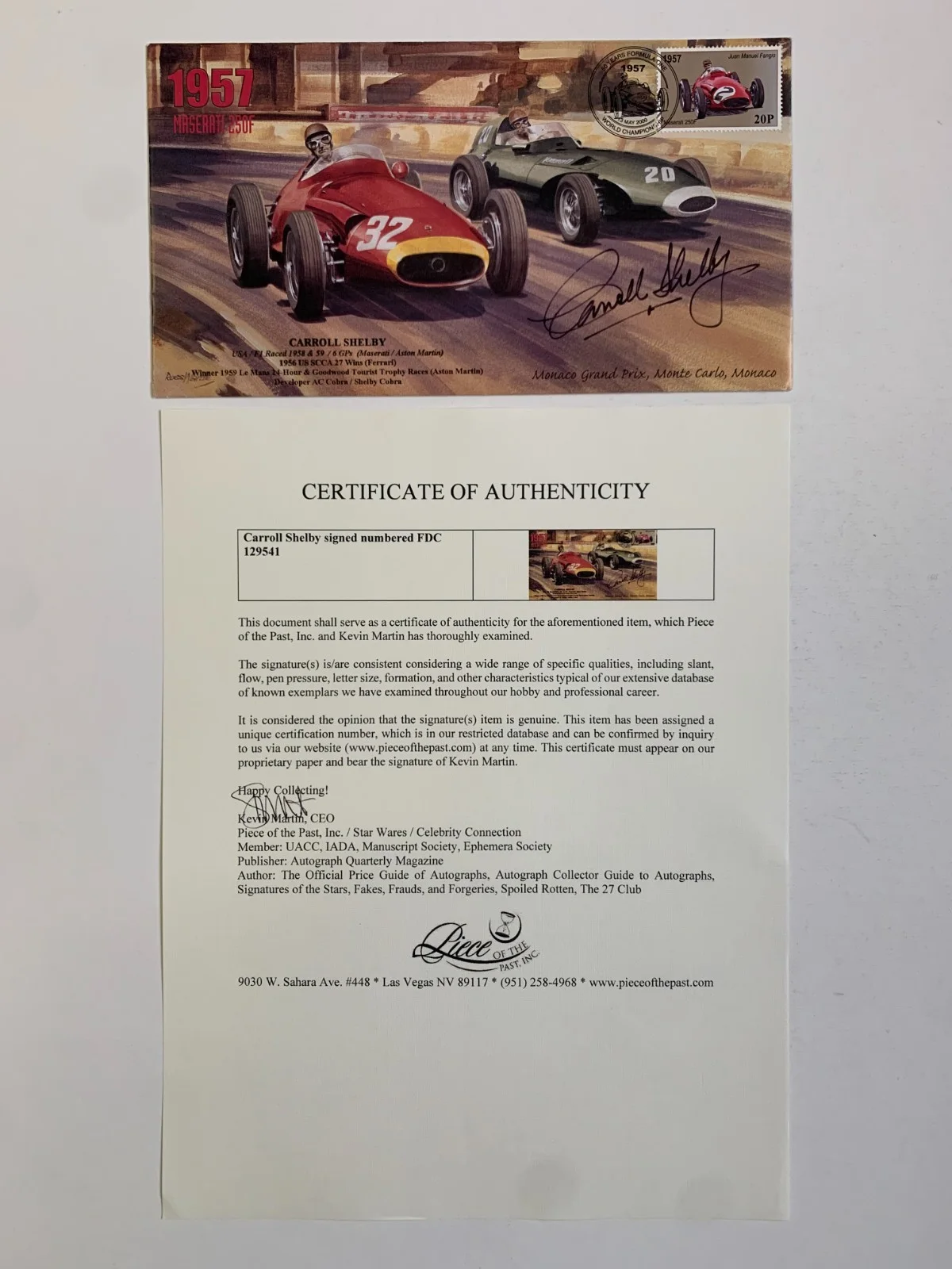 Carroll Shelby — CARROLL SHELBY signed First Day Cover FDC, with COA. 1957 Maserati, Monaco Prix, изображение 3